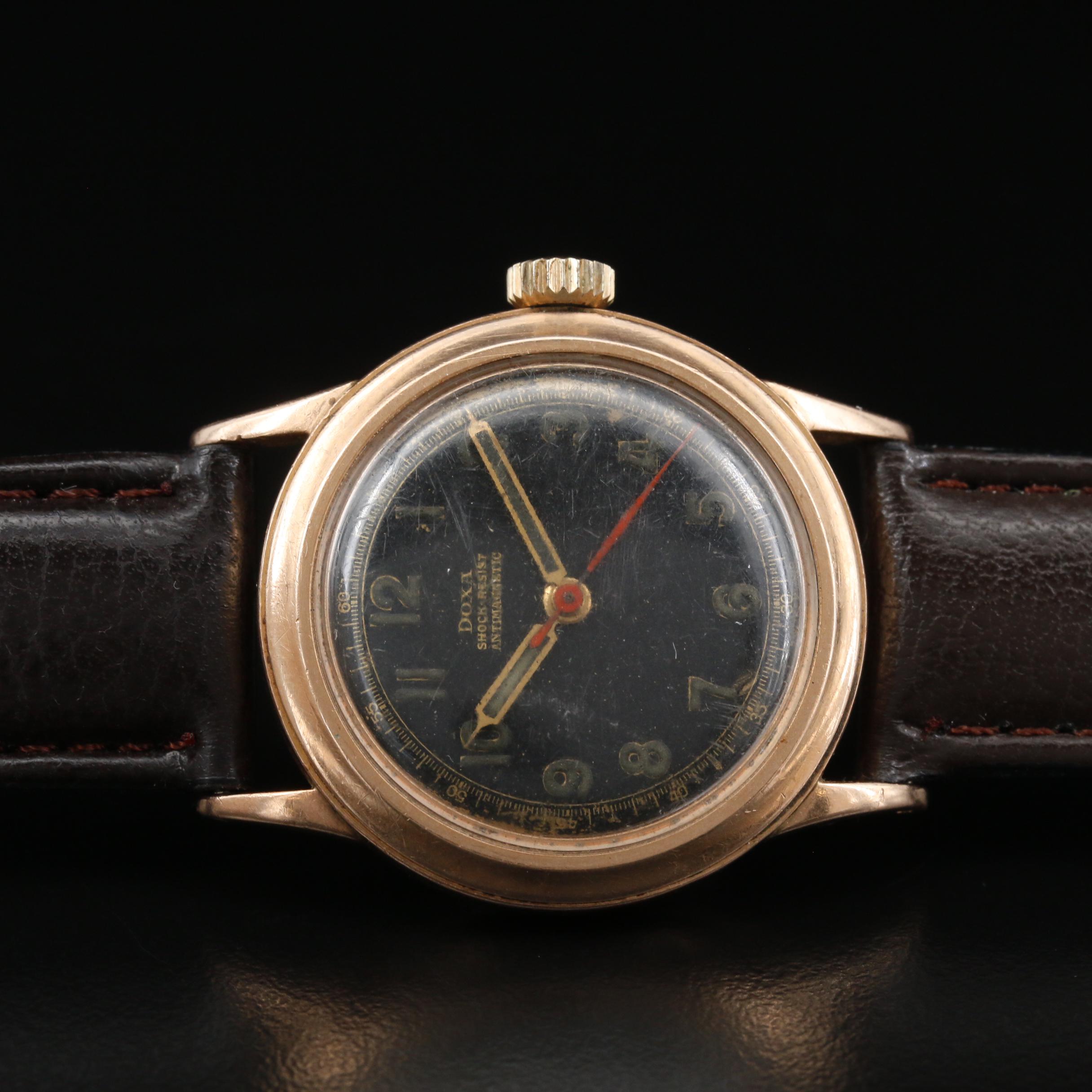 Vintage Doxa Anti Magnetic 14K Gold Stem Wind Watch
