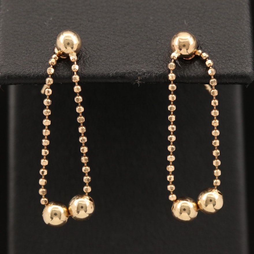 14K Bead Chain Hoop Earrings
