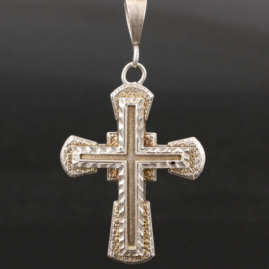 Sterling Silver Diamond Cut Textured Cross Pendant