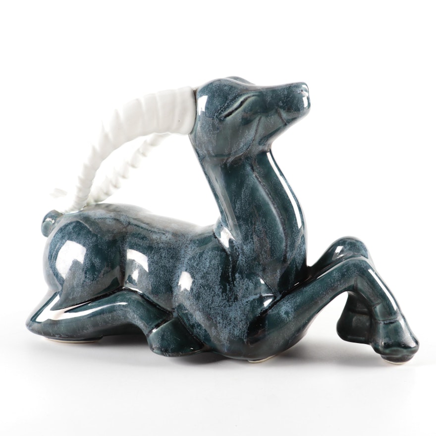 Shawnee Pottery Reclining Impala Figurine, Mid-20th Century