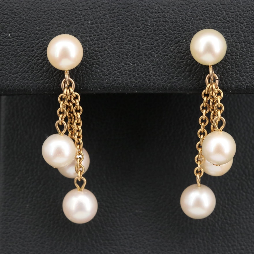 14K Pearl Non-Pierced Dangle Earrings