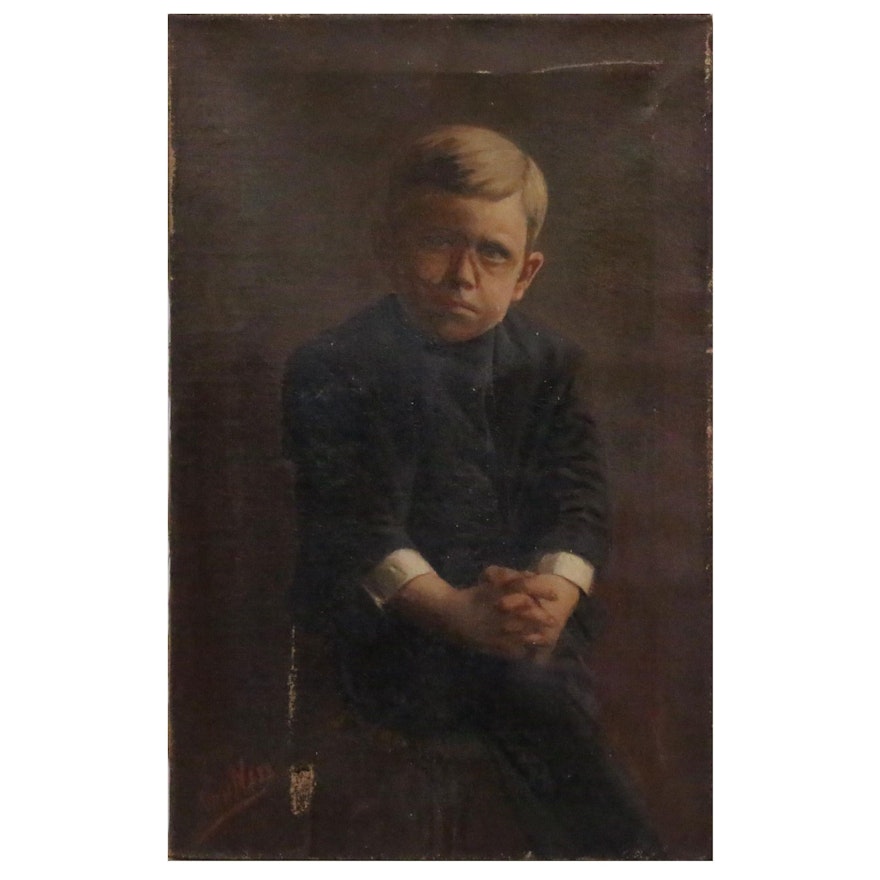 Portrait Oil Painting of Seated Boy with Clasped Hands