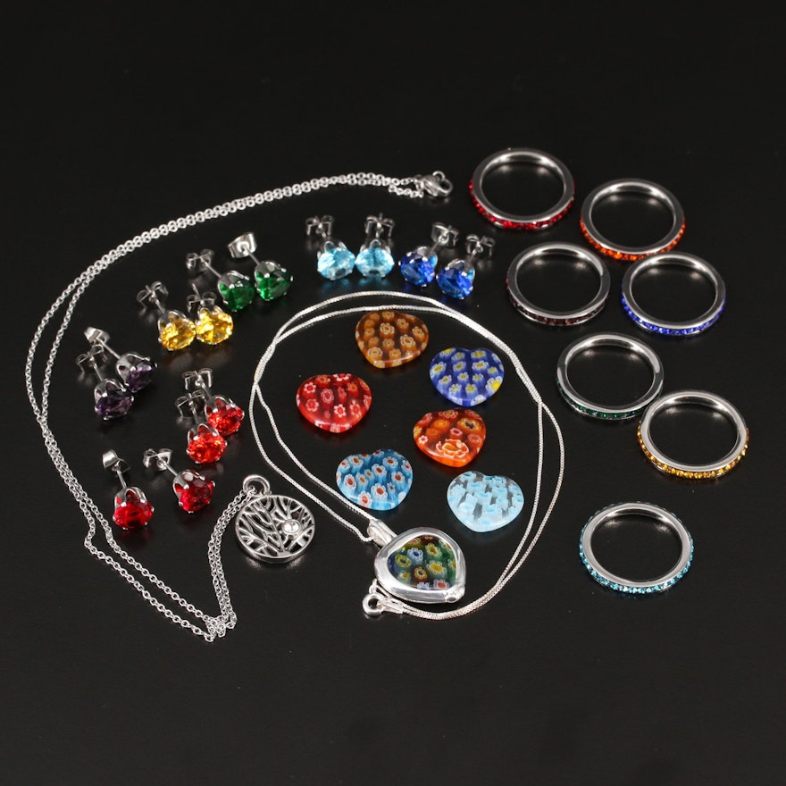 Jewelry Featuring Rhinestone, Millefiori Glass Interchangeable Pendant Necklace