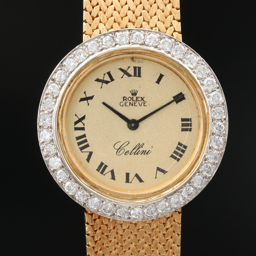 Rolex "Cellini" 1.20 CTW Diamond and 18K Gold Stem Wind Wristwatch