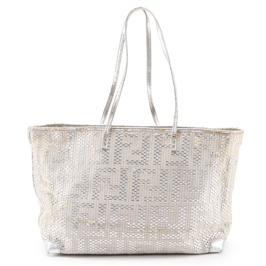 Fendi Zucca Woven and Metallic Tote