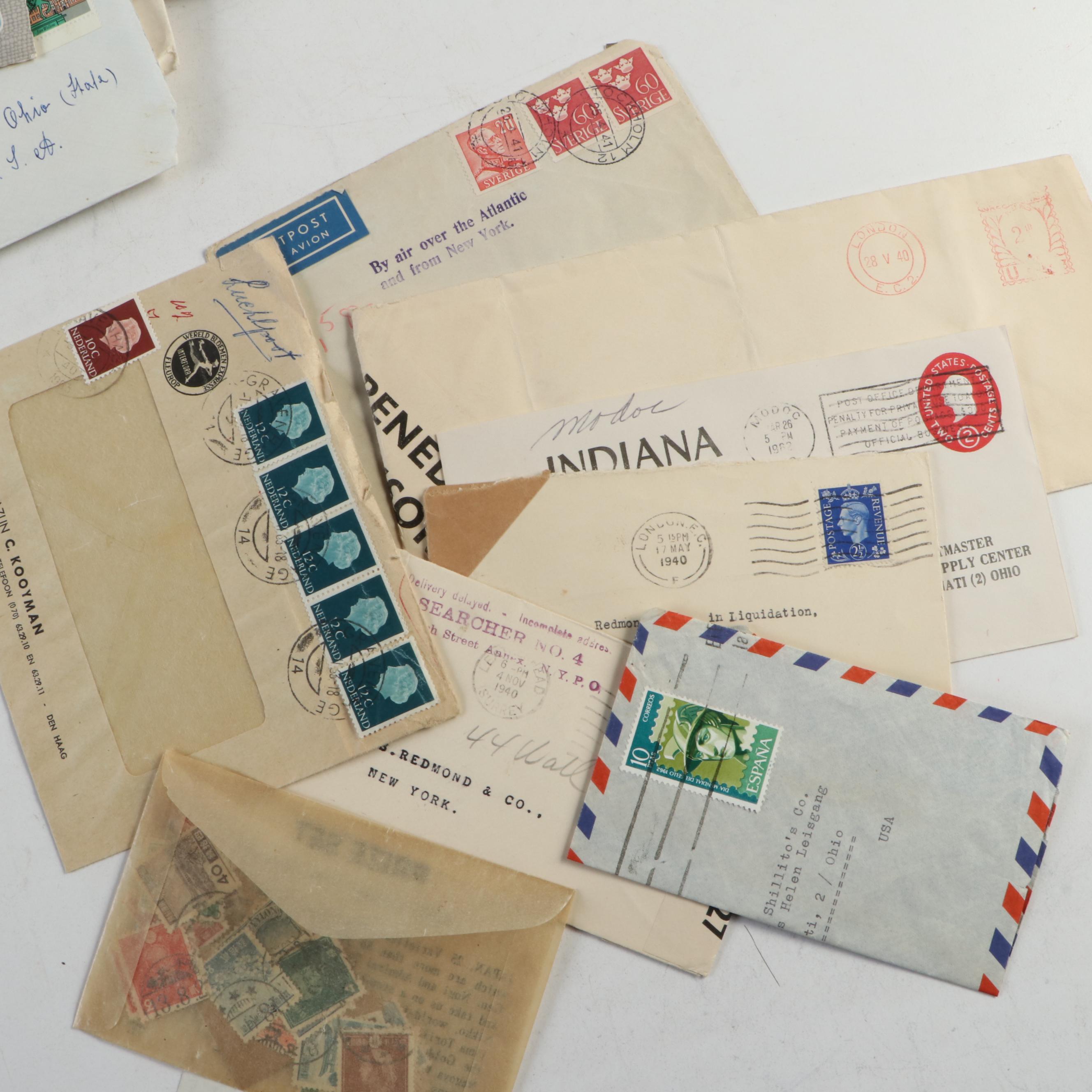 Collection of Vintage Foreign Postage Stamps, Covers and Postcards