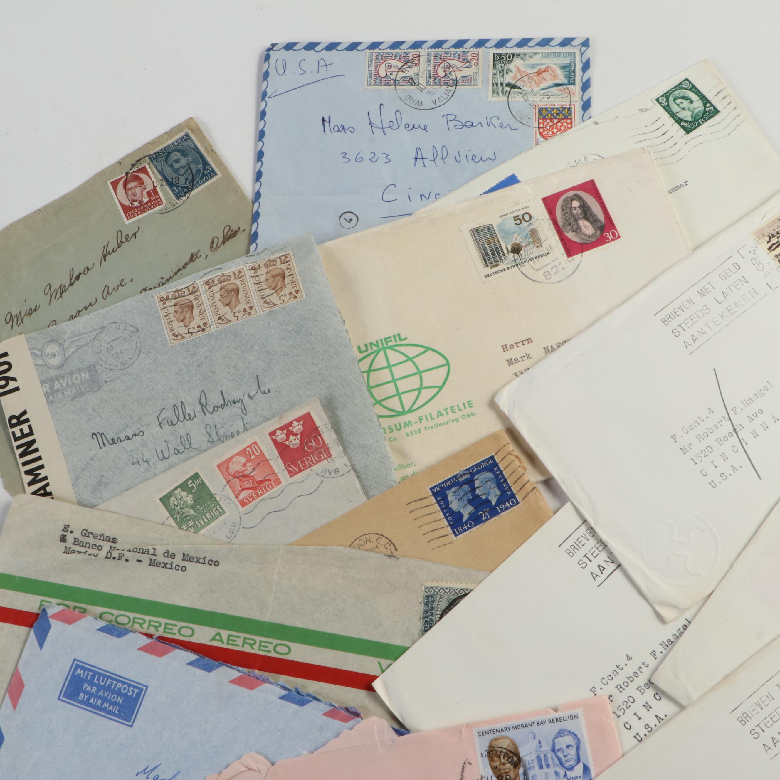 Collection of Vintage Foreign Postage Stamps, Covers and Postcards