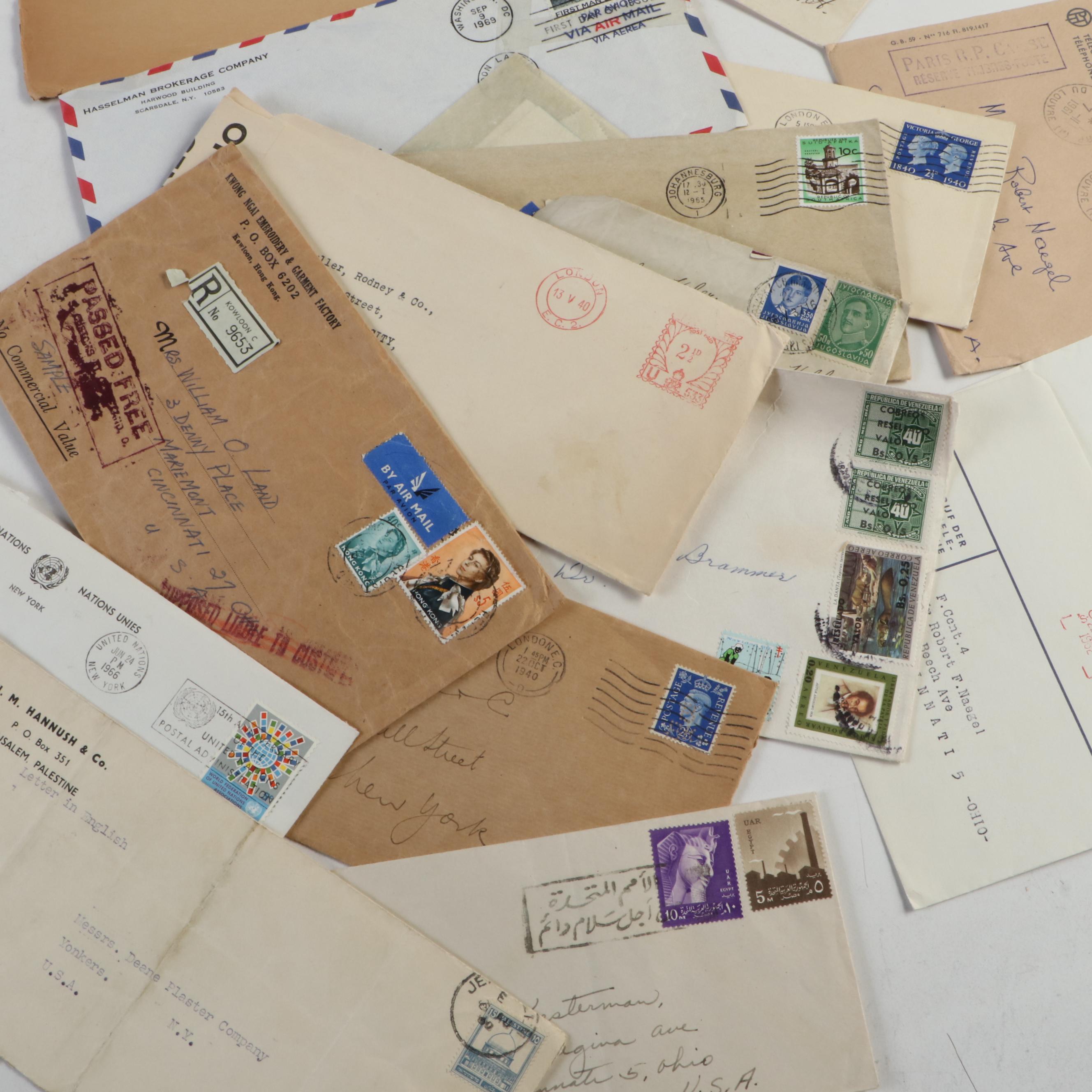 Collection of Vintage Foreign Postage Stamps, Covers and Postcards