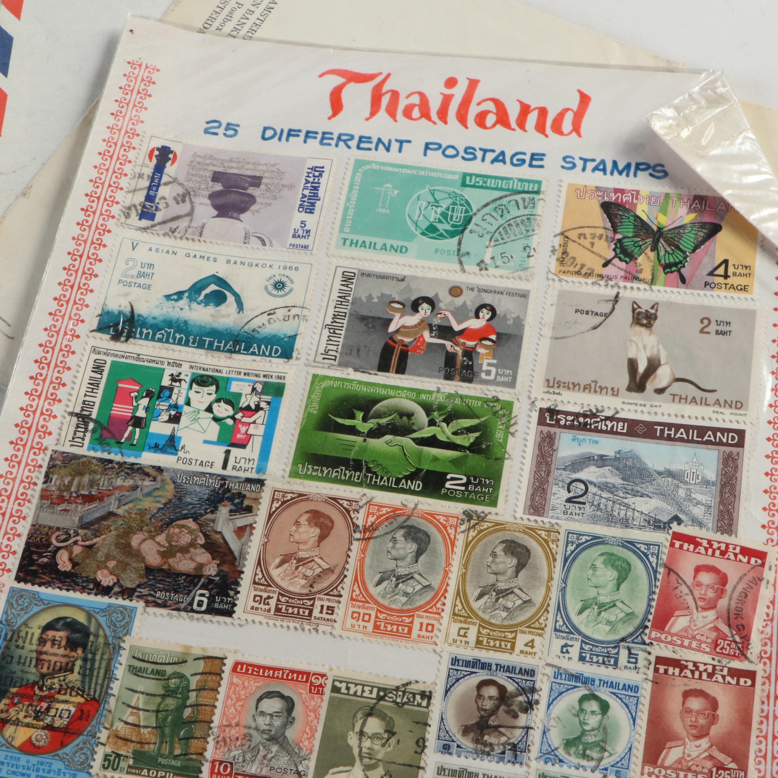 Collection of Vintage Foreign Postage Stamps, Covers and Postcards
