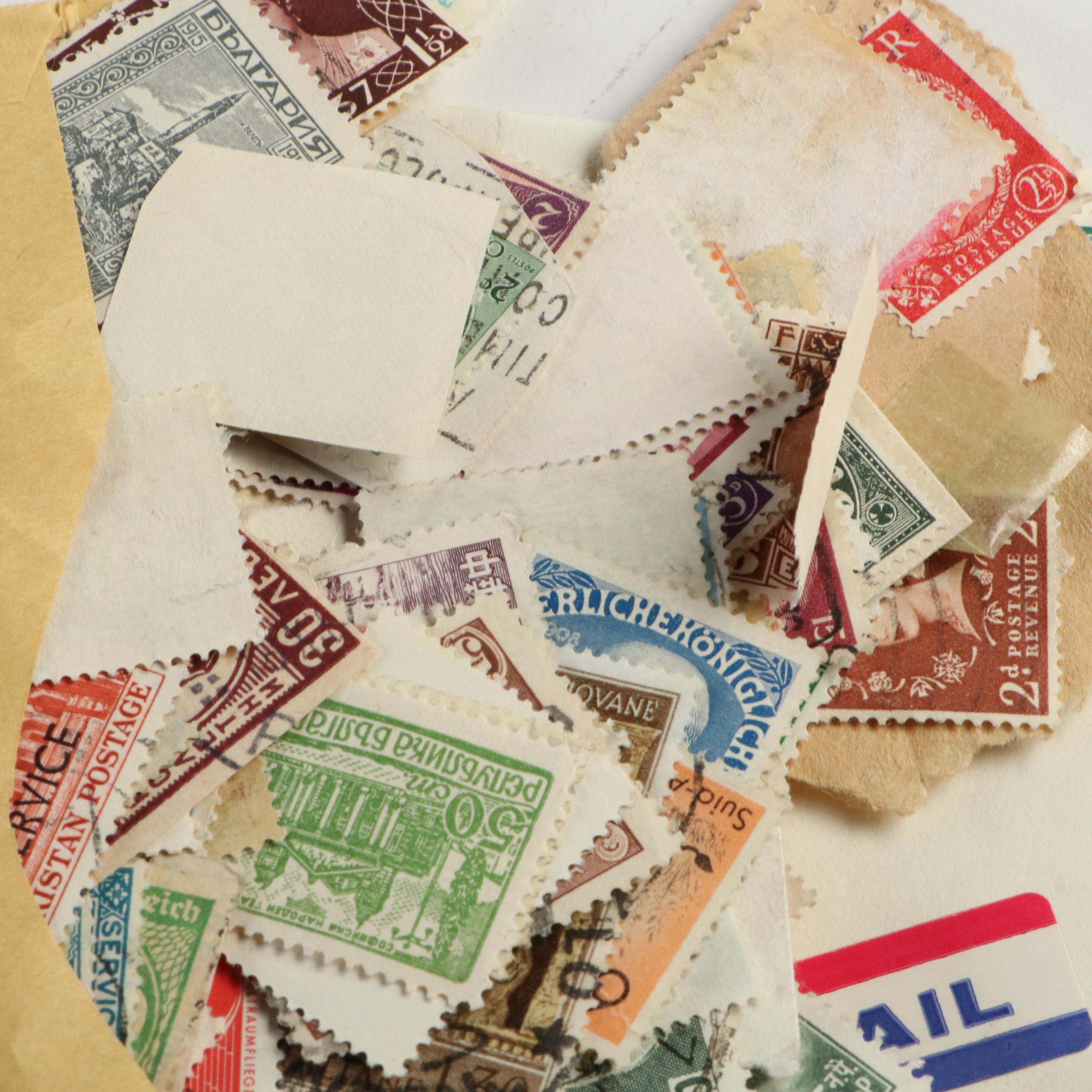 Collection of Vintage Foreign Postage Stamps, Covers and Postcards