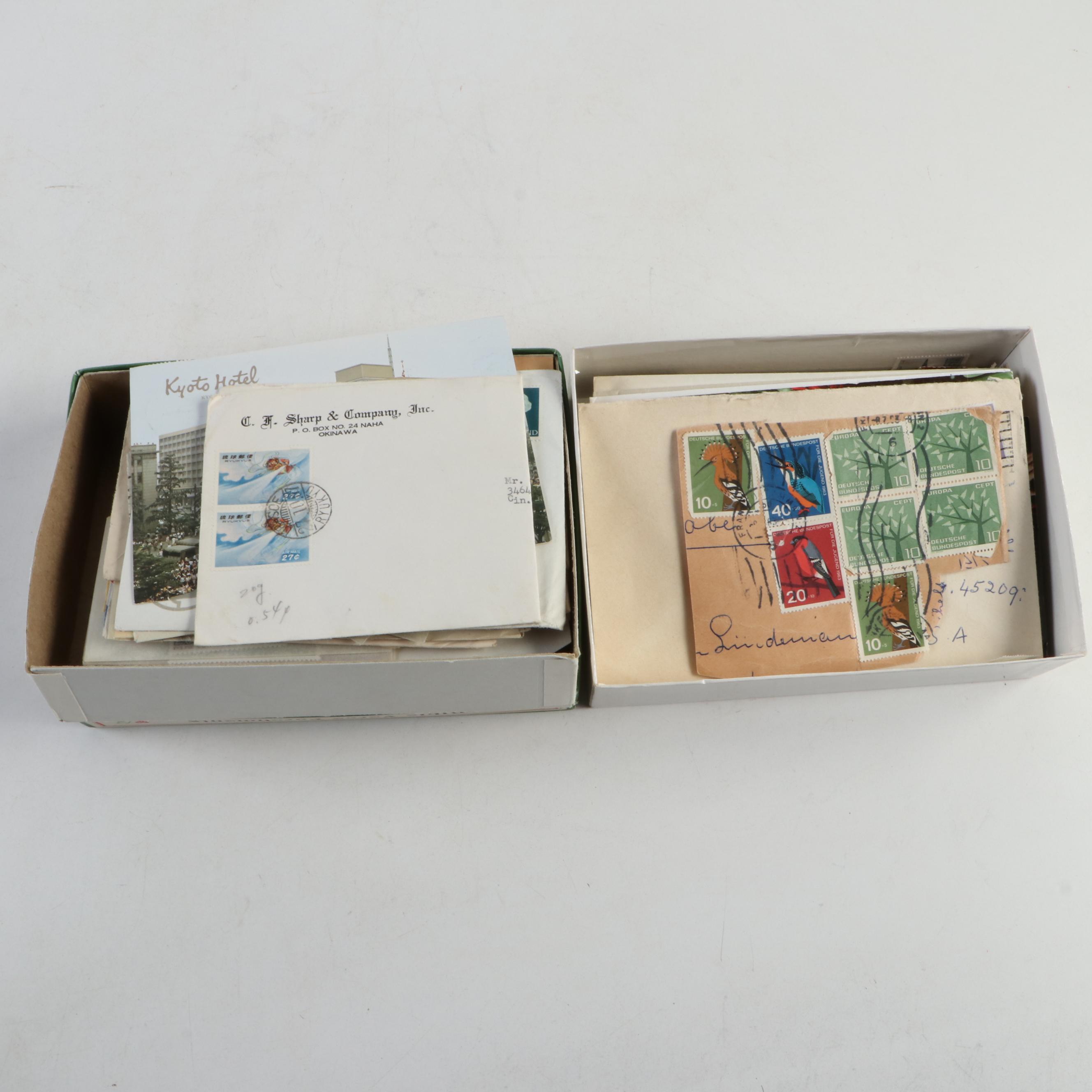 Collection of Vintage Foreign Postage Stamps, Covers and Postcards