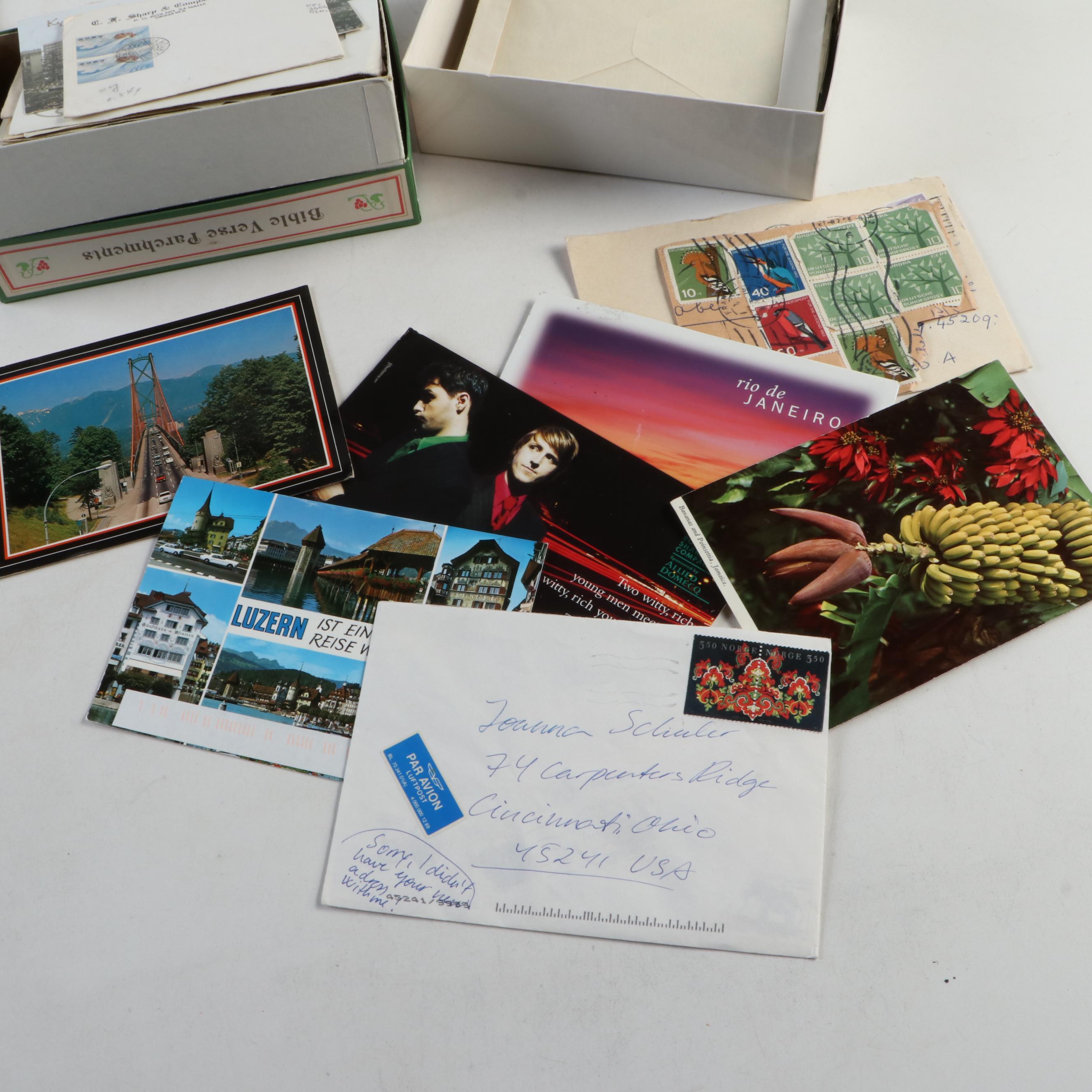 Collection of Vintage Foreign Postage Stamps, Covers and Postcards