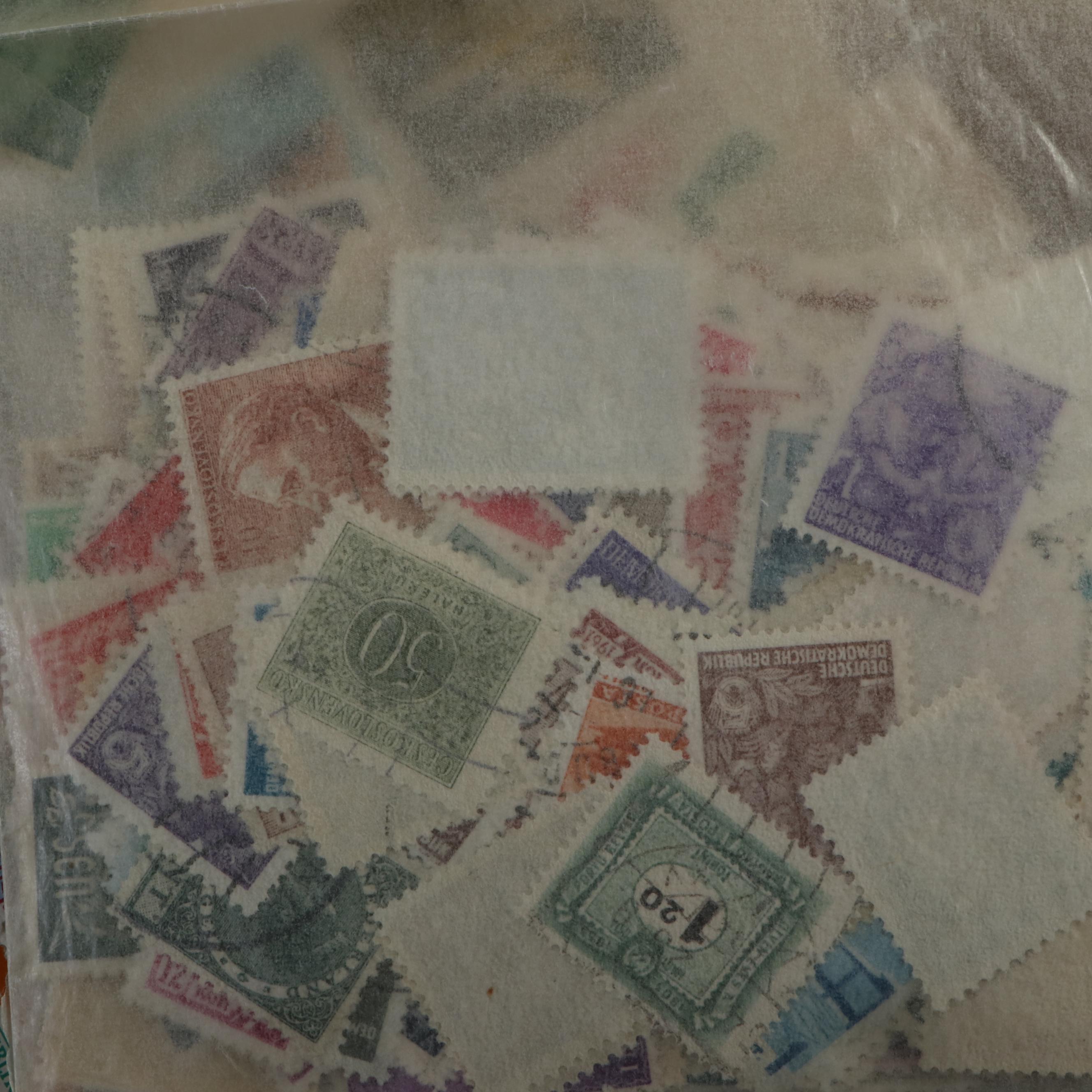Collection of Vintage Foreign Postage Stamps, Covers and Postcards