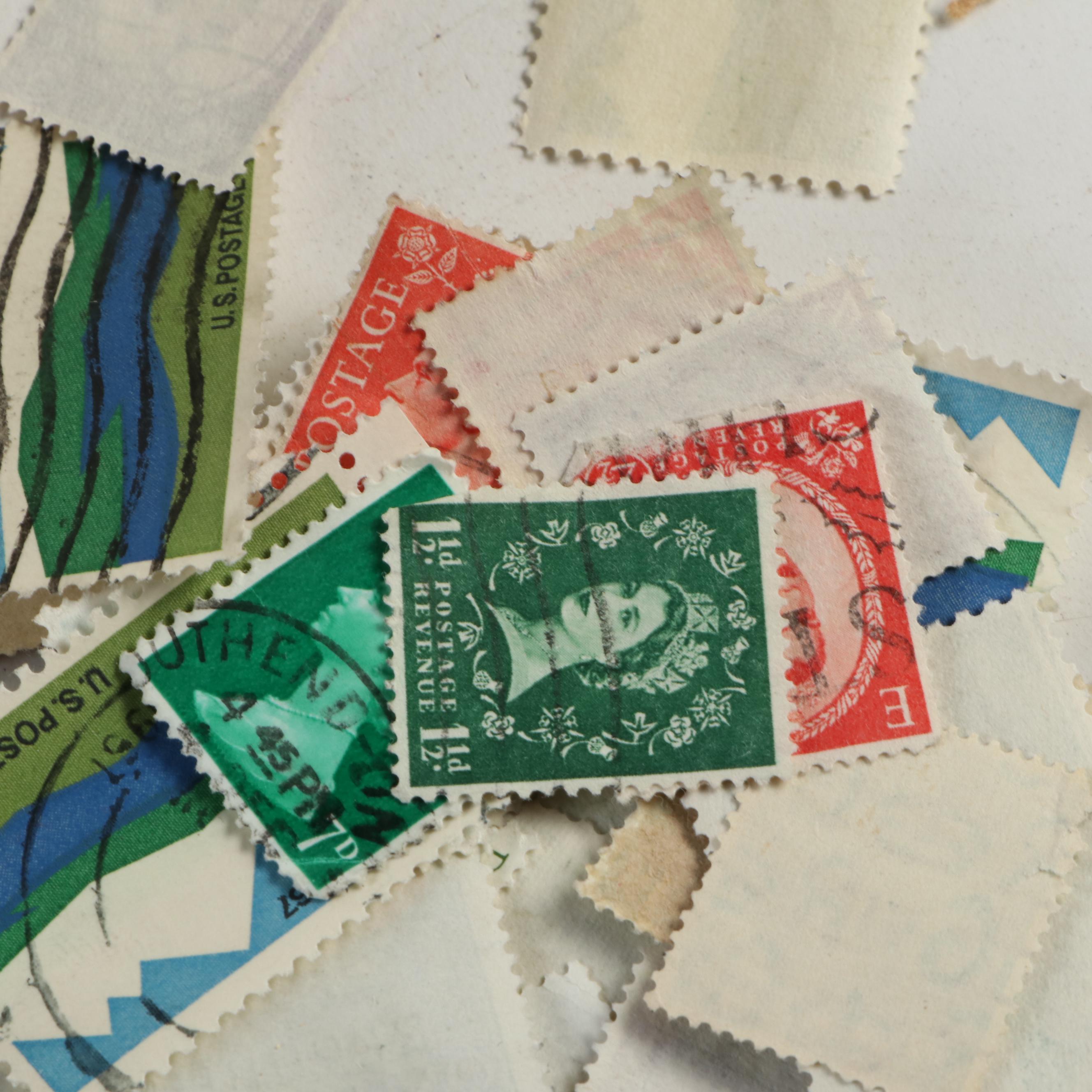 Collection of Vintage Foreign Postage Stamps, Covers and Postcards