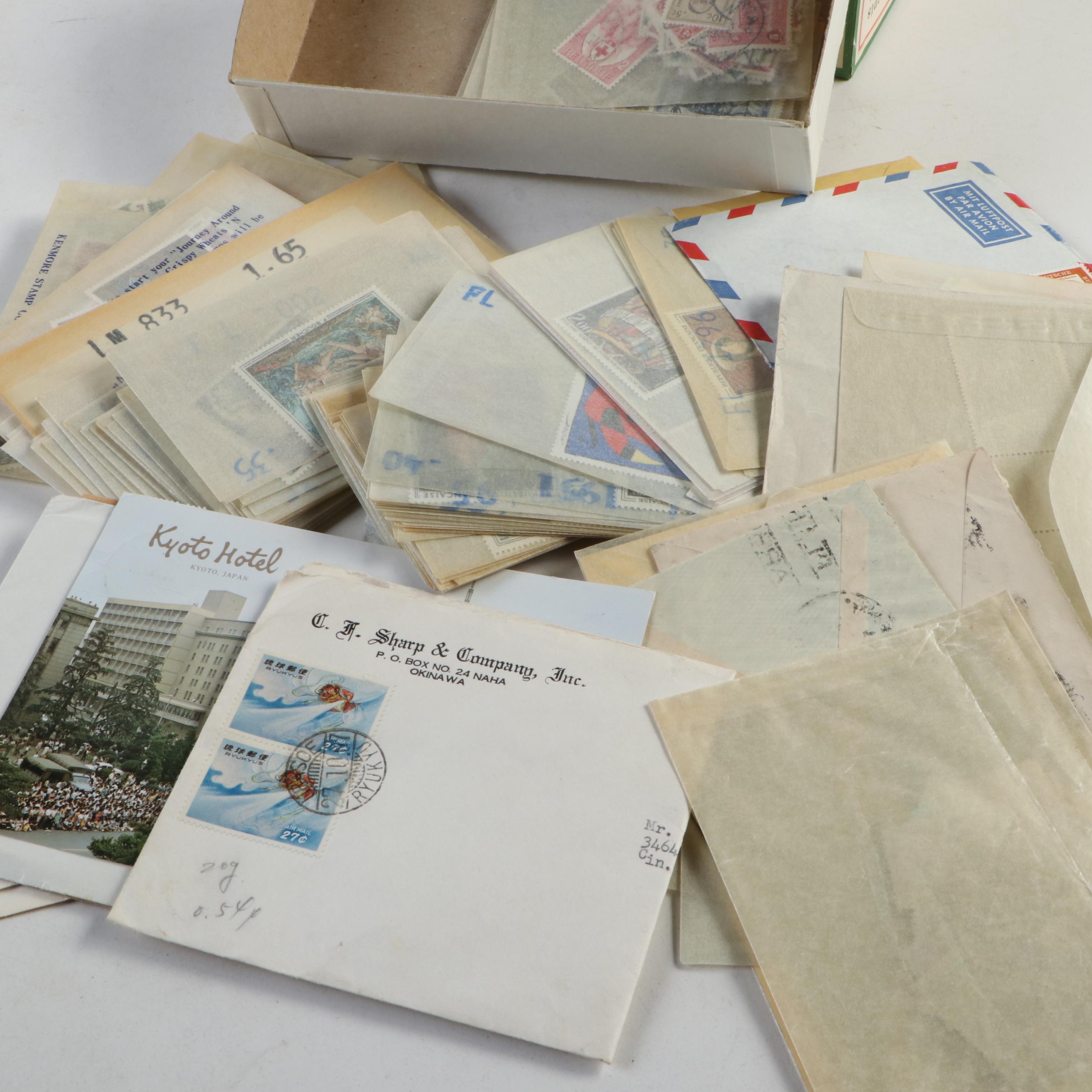 Collection of Vintage Foreign Postage Stamps, Covers and Postcards