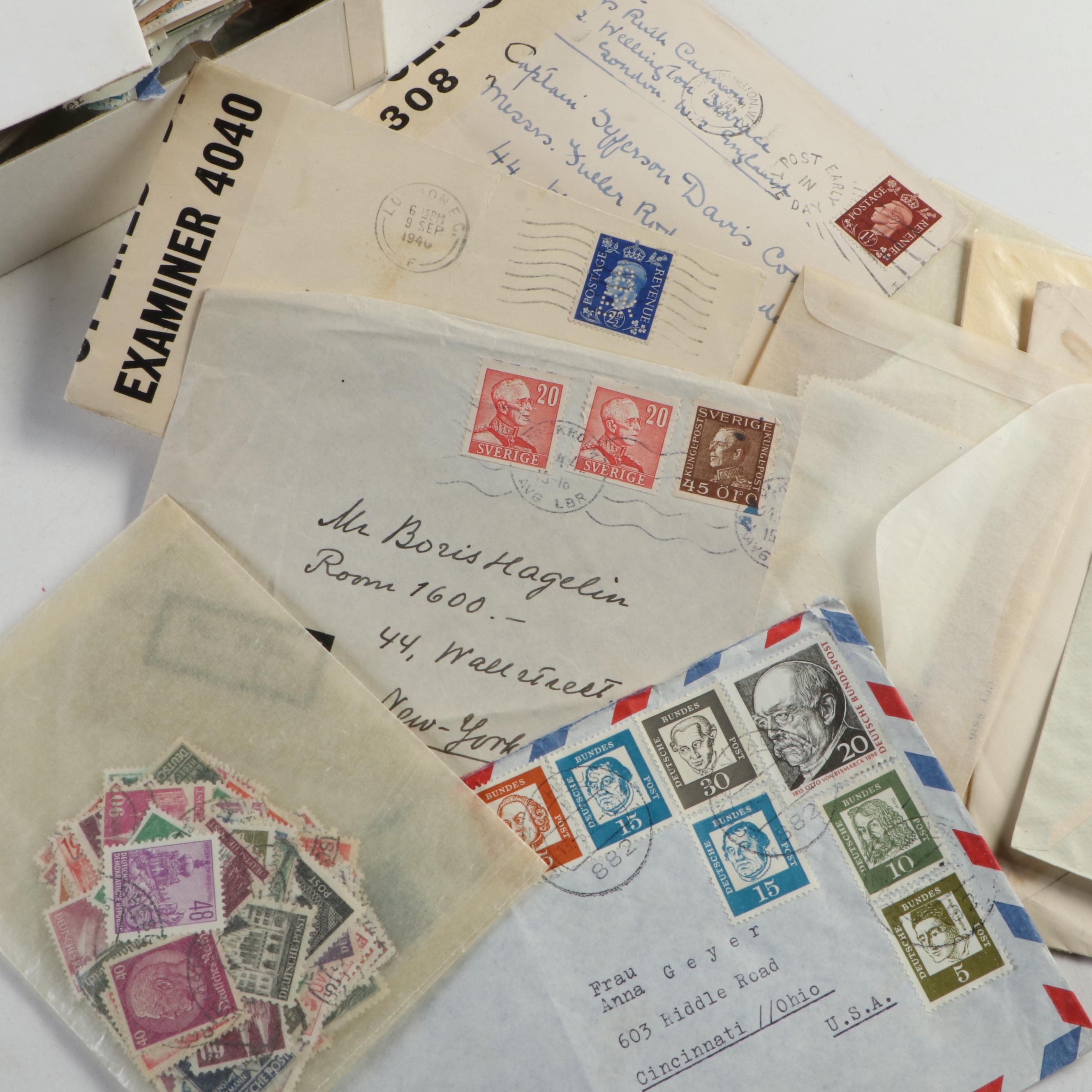 Collection of Vintage Foreign Postage Stamps, Covers and Postcards