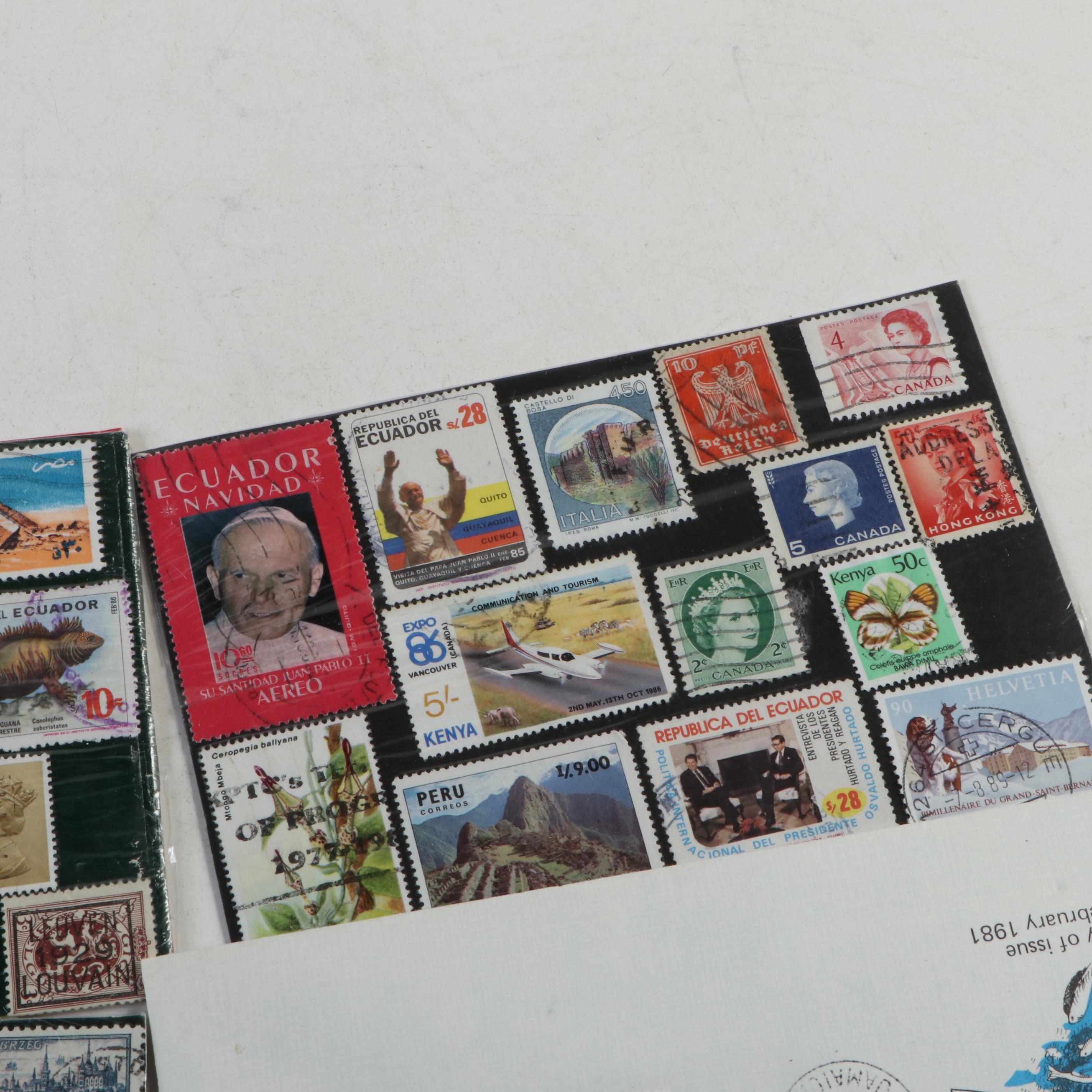 Collection of Vintage Foreign Postage Stamps, Covers and Postcards