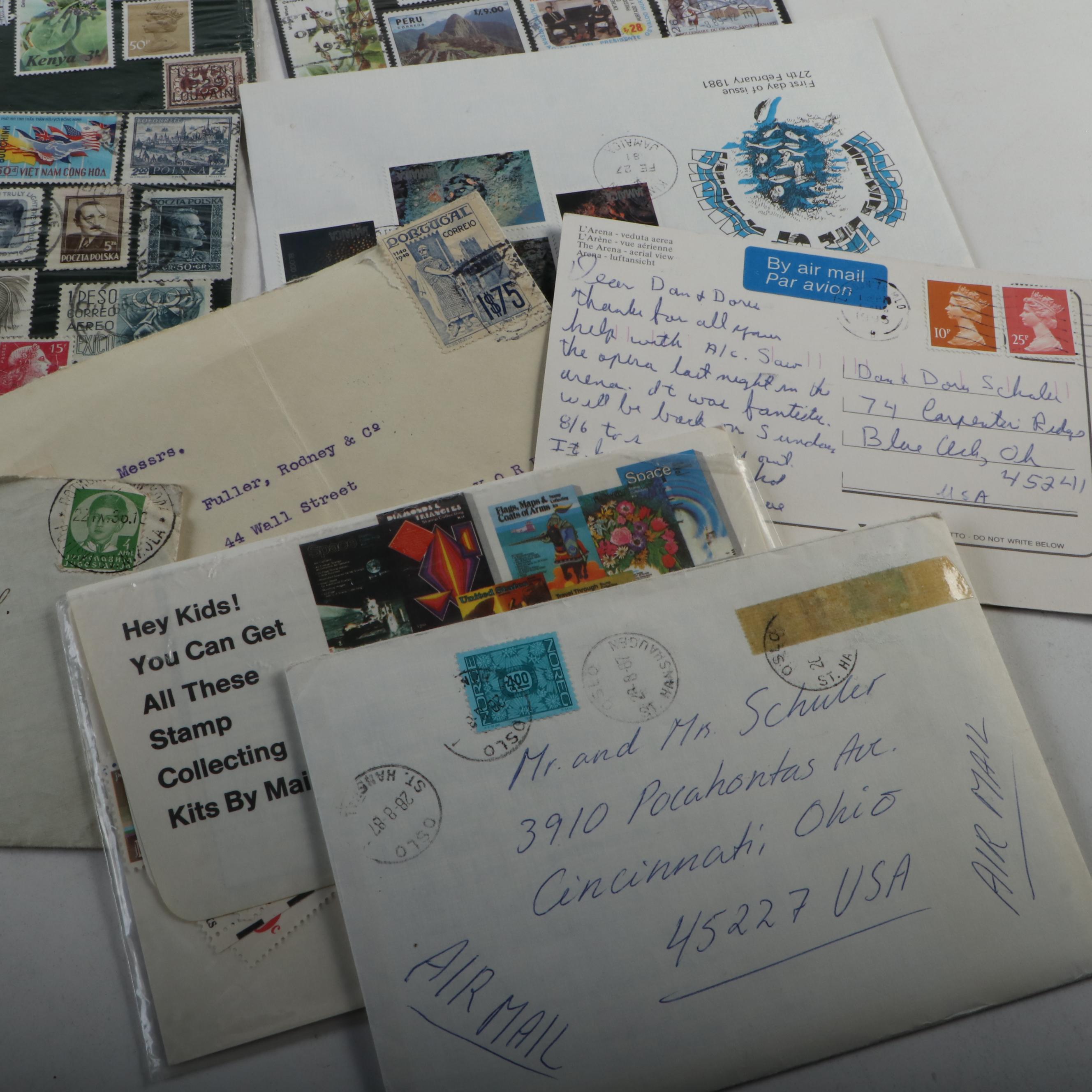 Collection of Vintage Foreign Postage Stamps, Covers and Postcards