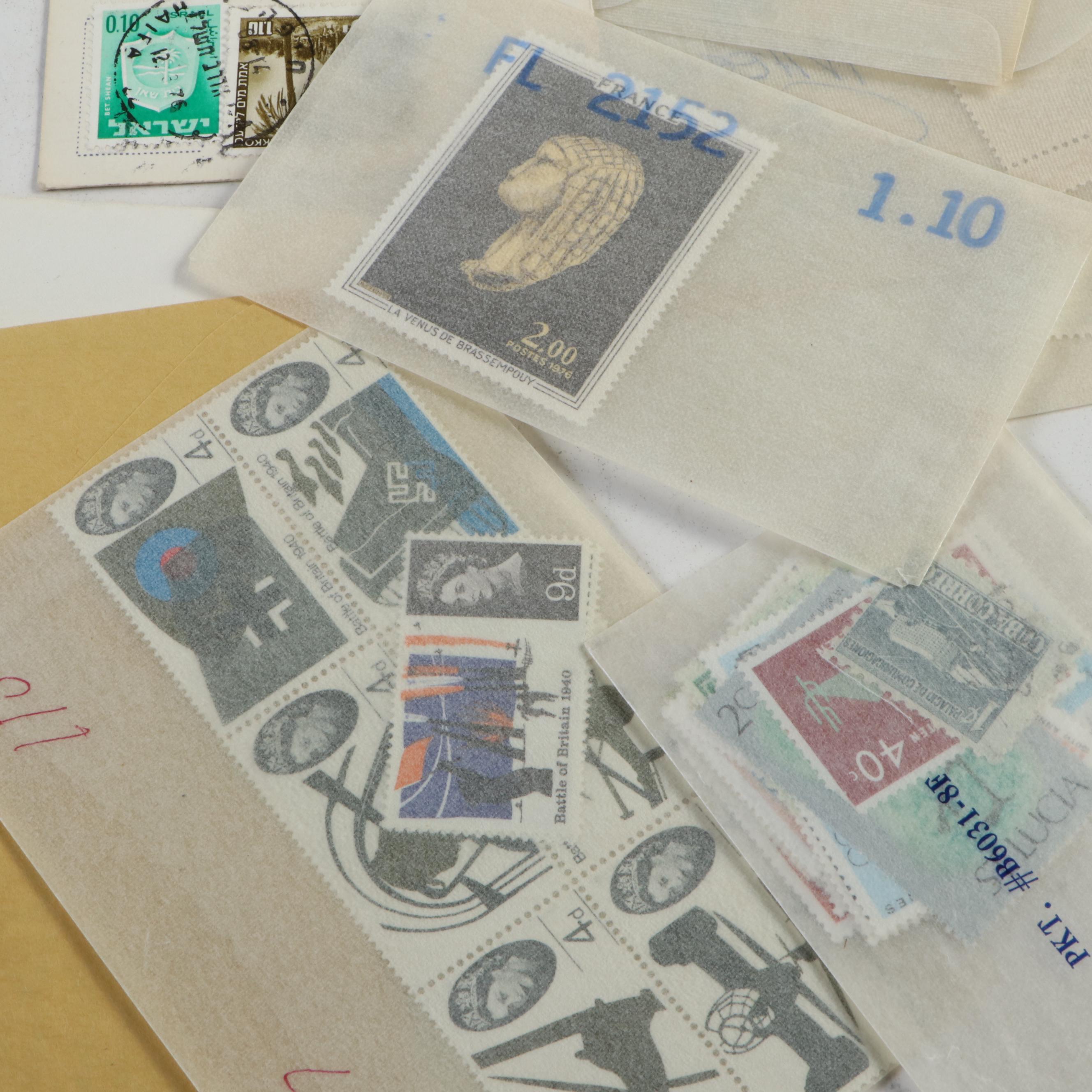 Collection of Vintage Foreign Postage Stamps, Covers and Postcards