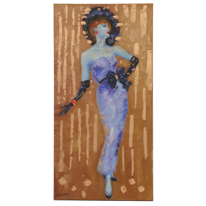 Larissa Sievers Embellished Oil Painting "Lady 50th", 2020