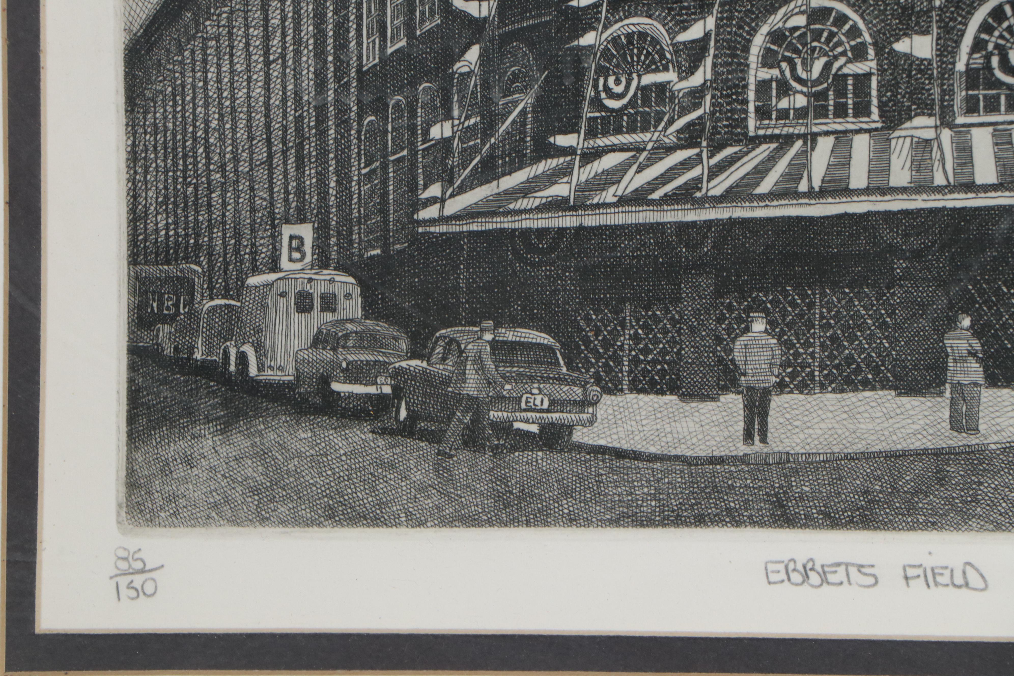 Philip C. Thompson Etchings "Ebbet's Field" and "Comiskey Park," 1990