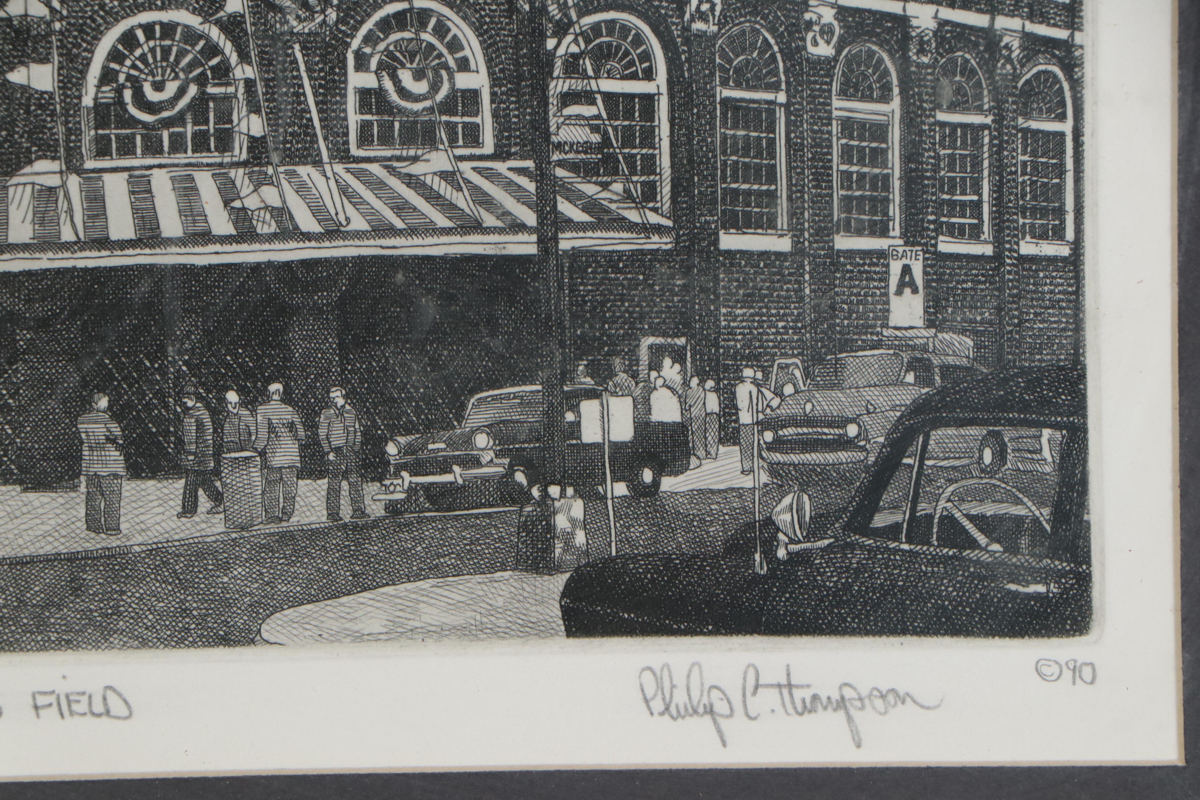 Philip C. Thompson Etchings "Ebbet's Field" and "Comiskey Park," 1990