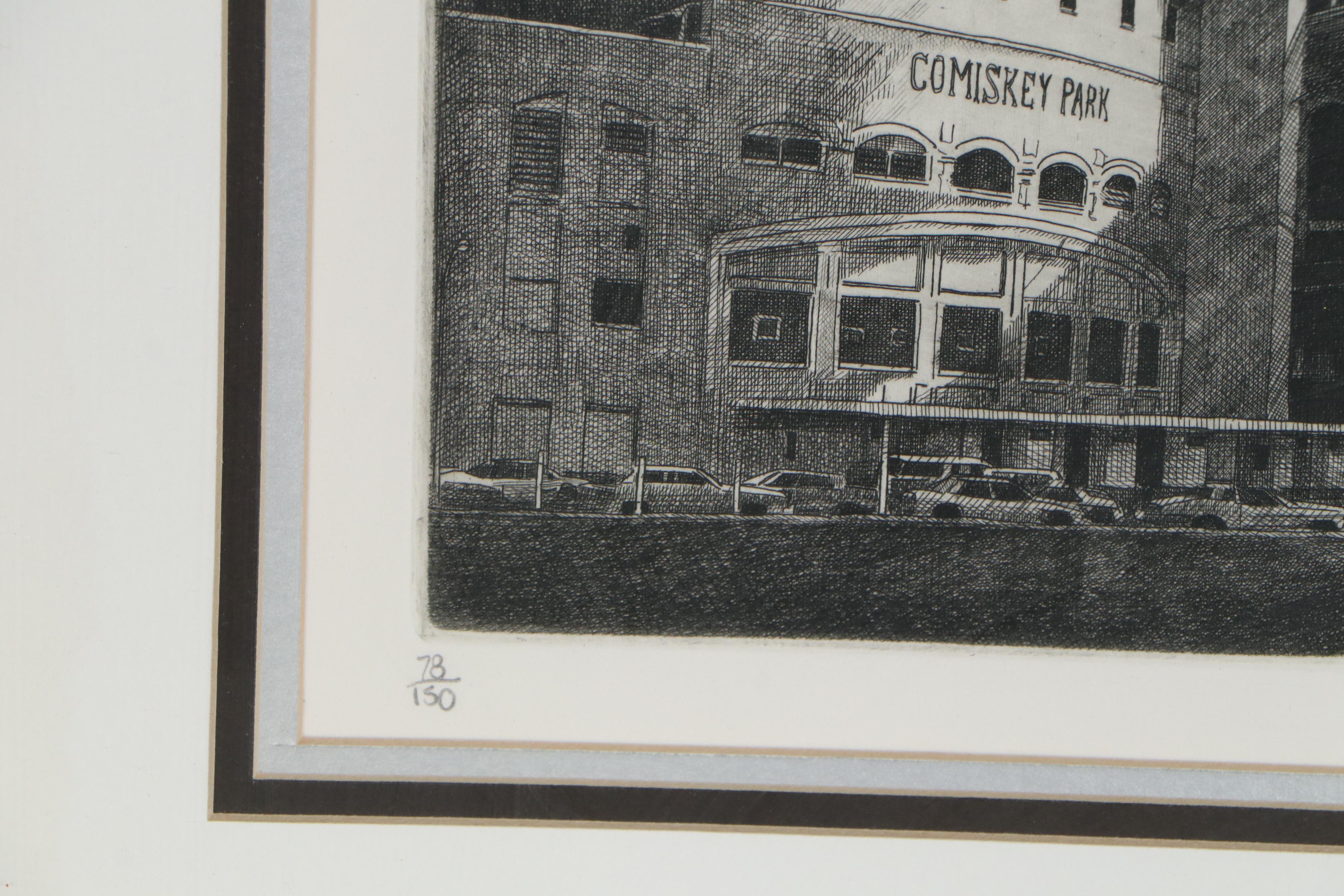 Philip C. Thompson Etchings "Ebbet's Field" and "Comiskey Park," 1990