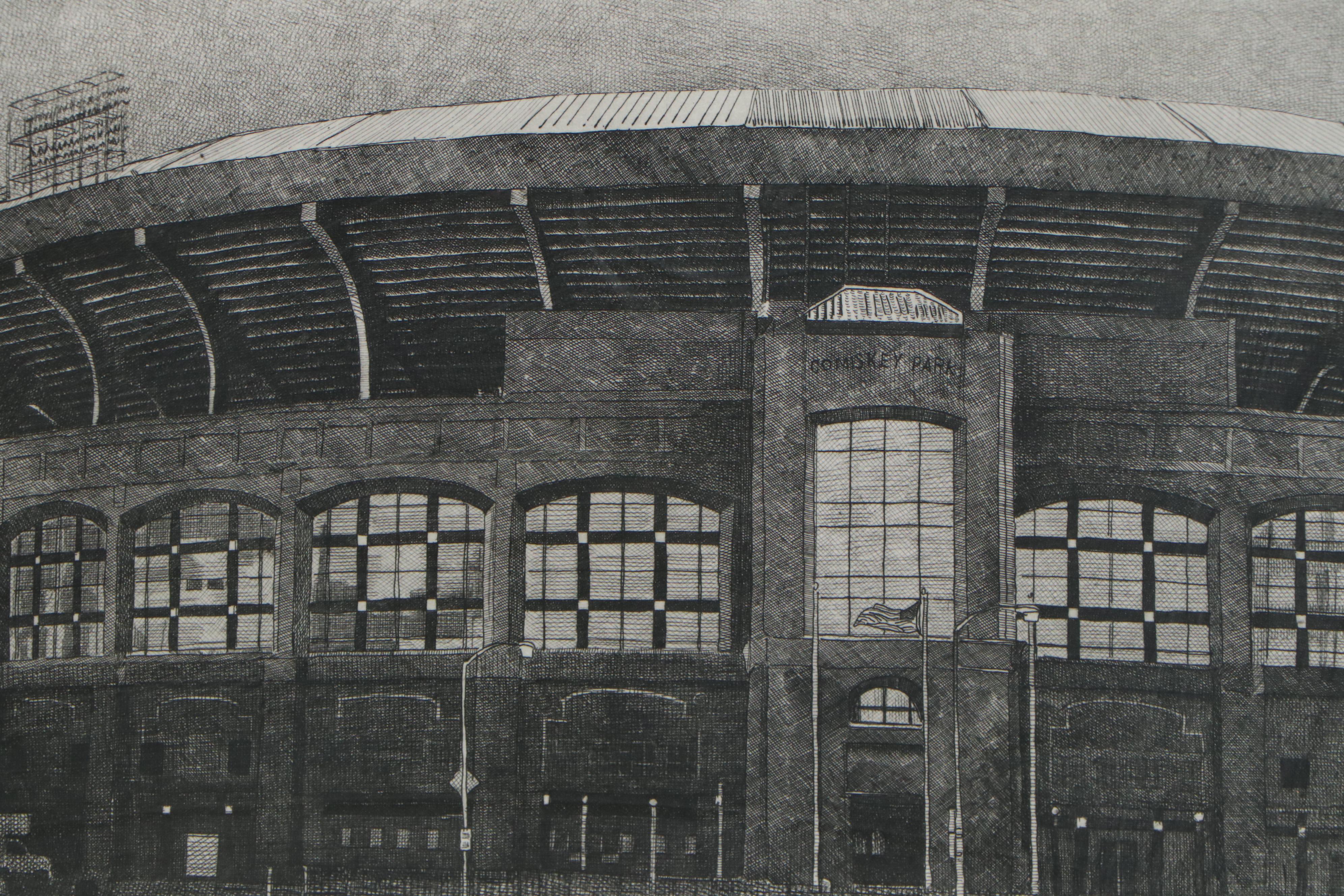 Philip C. Thompson Etchings "Ebbet's Field" and "Comiskey Park," 1990