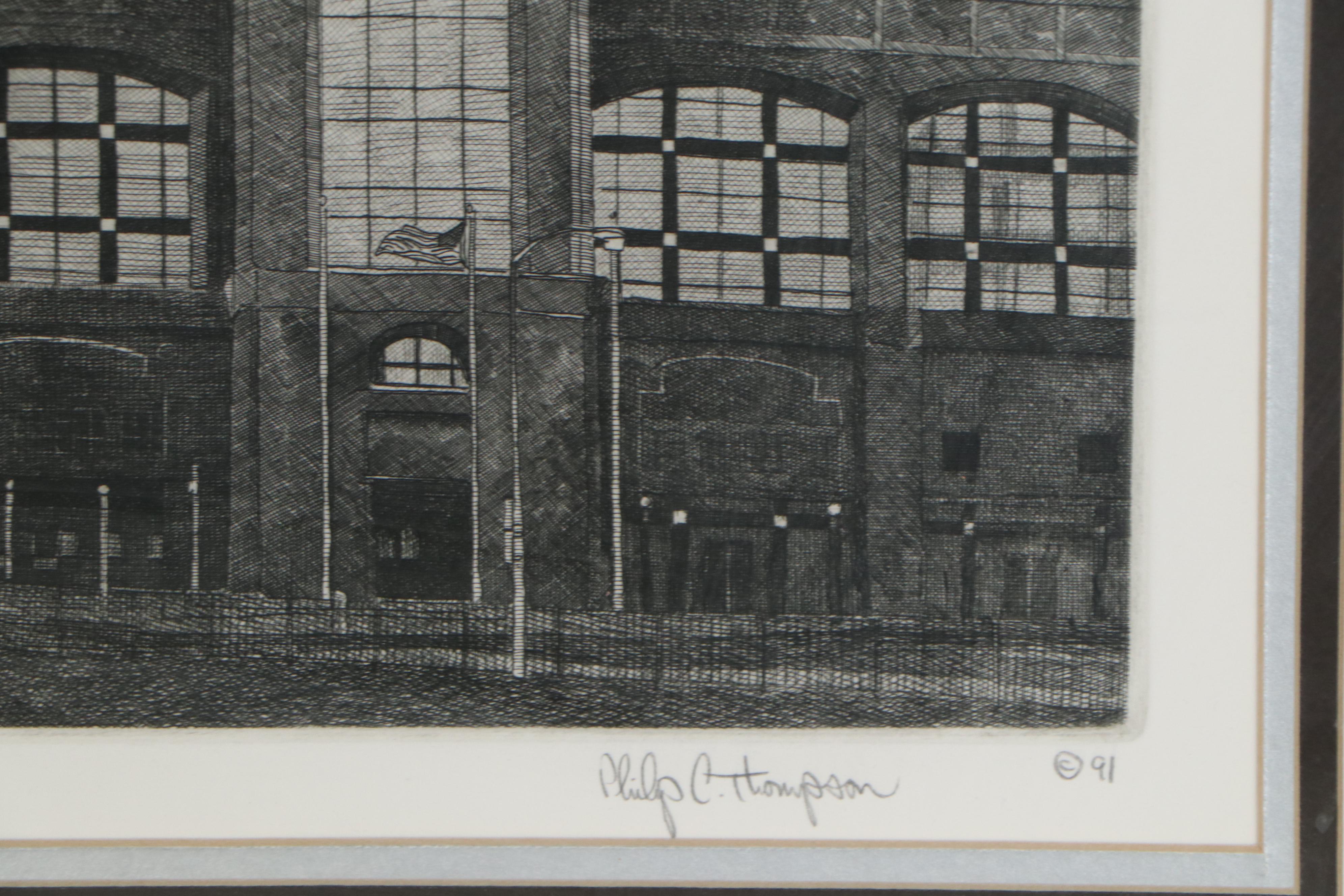 Philip C. Thompson Etchings "Ebbet's Field" and "Comiskey Park," 1990