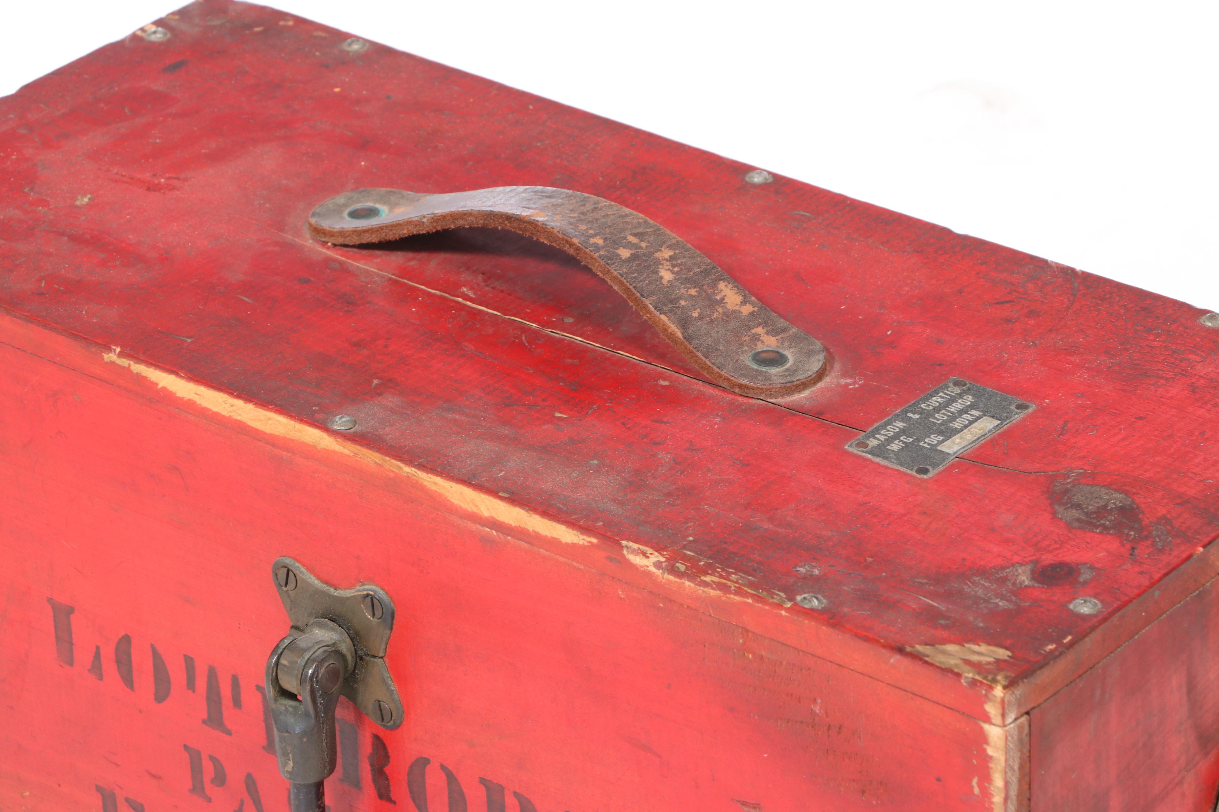 Mason & Curtis Mfg. "Lothrop" Red Box Fog Horn, Early 20th Century