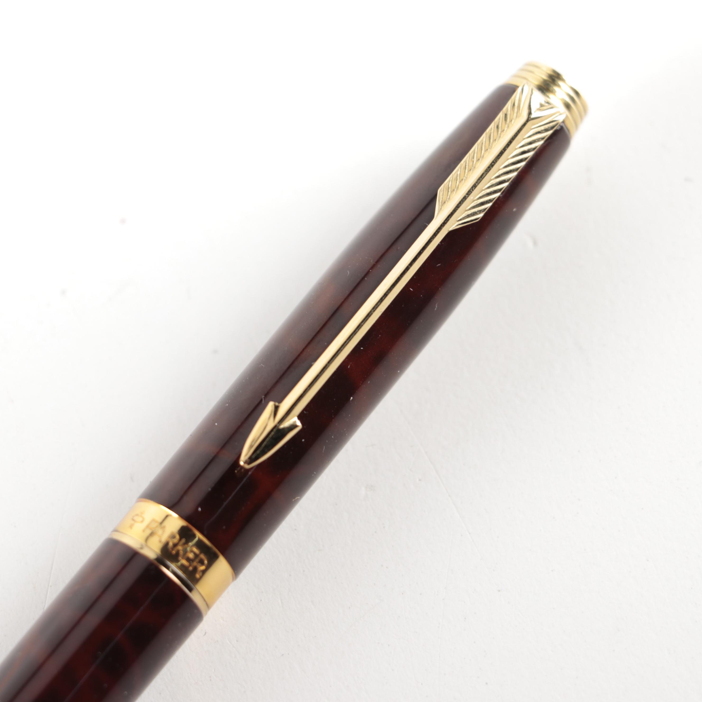 Parker Fountain Pen with Brass Paperweight and Italian Bottle Opener