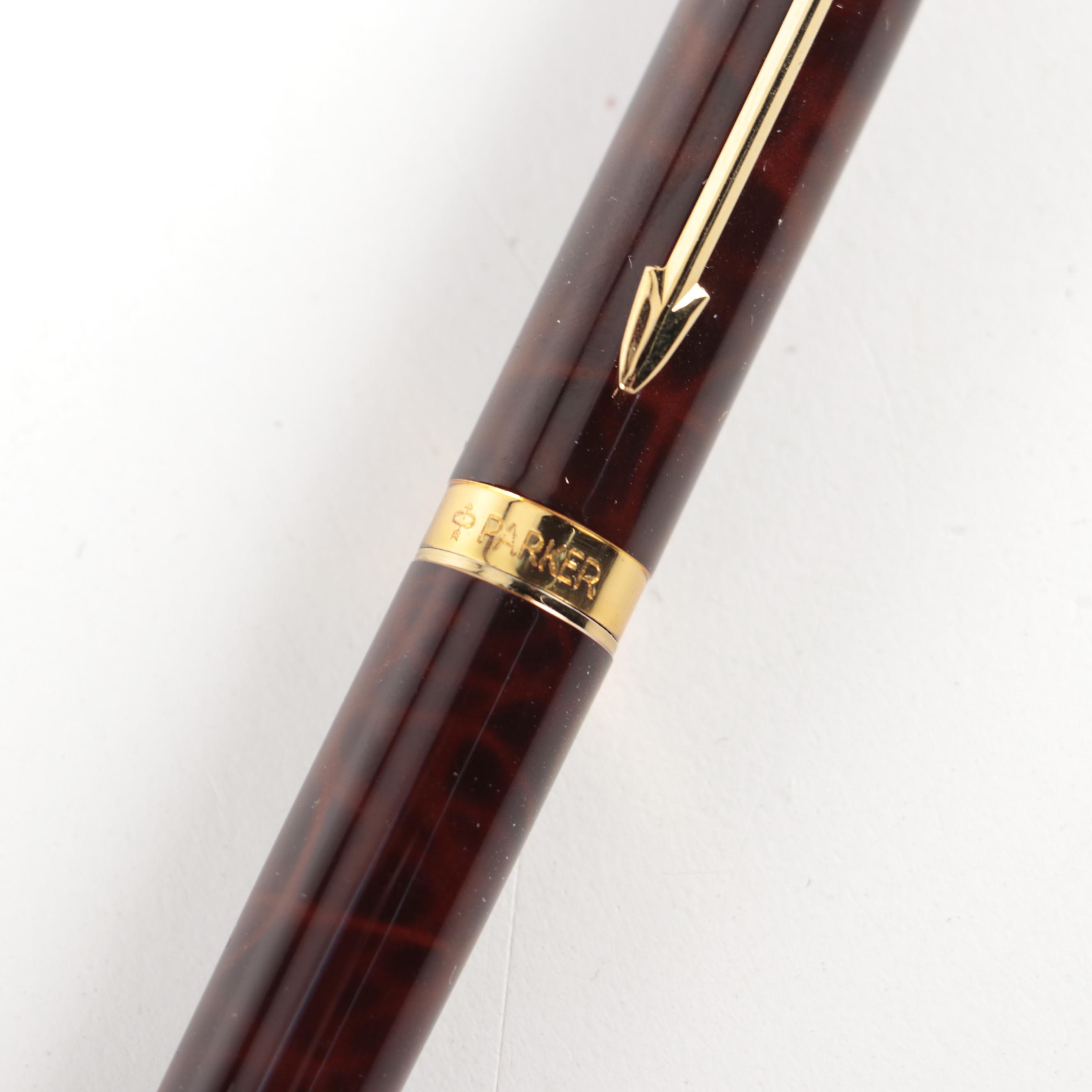 Parker Fountain Pen with Brass Paperweight and Italian Bottle Opener