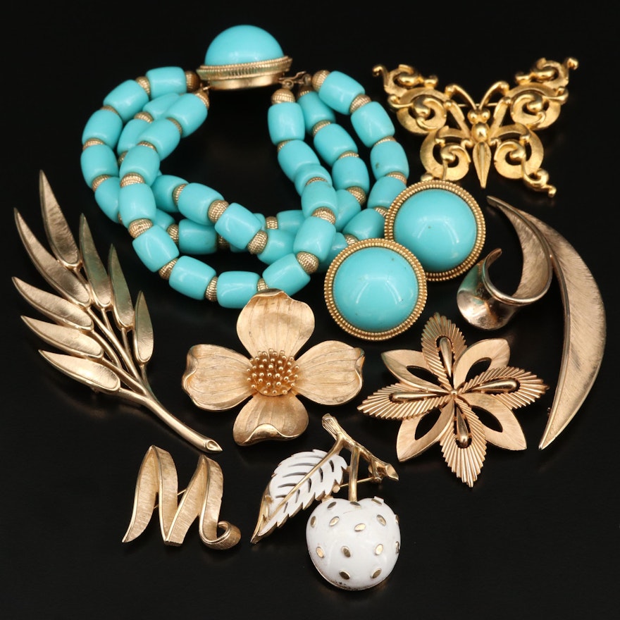 1960s Crown Trifari Enamel and Plastic Jewelry Selection