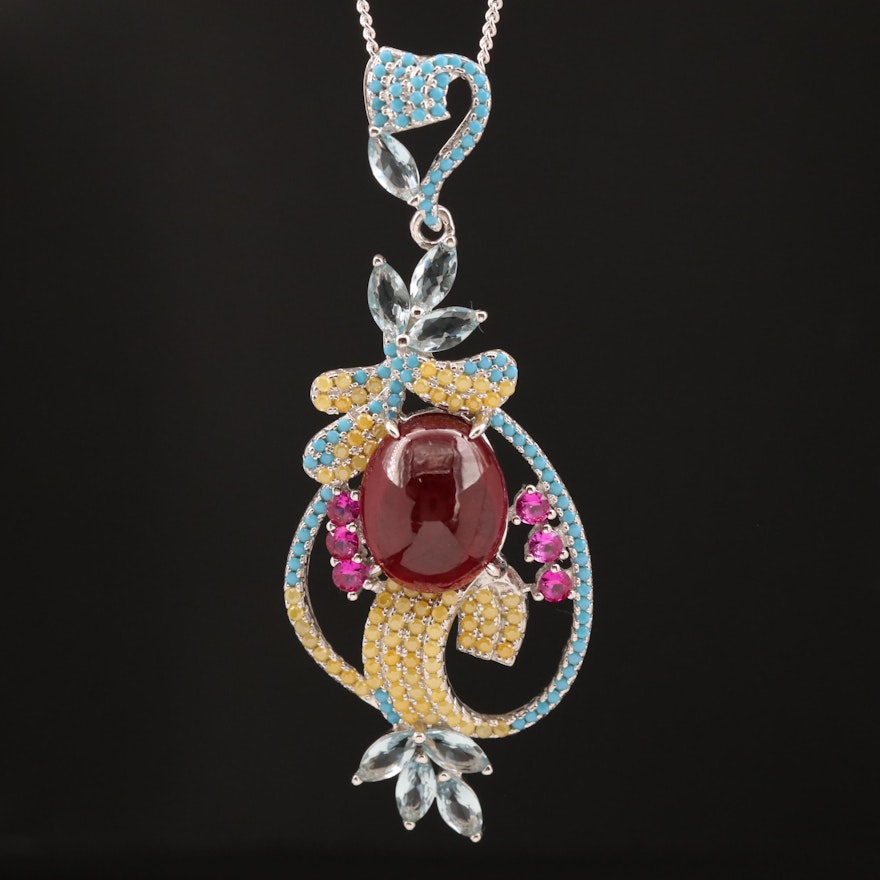 Sterling Corundum, Ruby and Cubic Zirconia Necklace