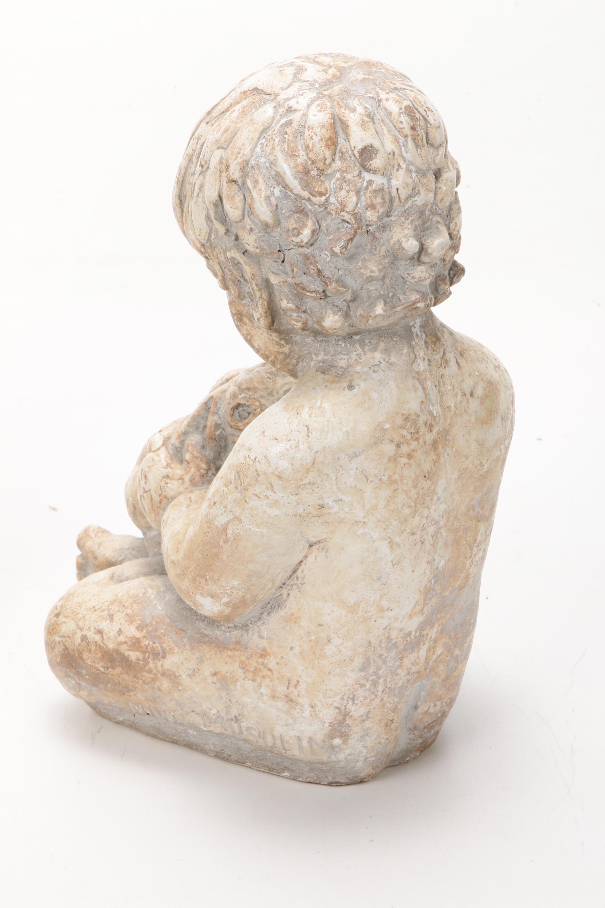 Painted Tin Head Antique Baby Doll with Angel and Child Decorations