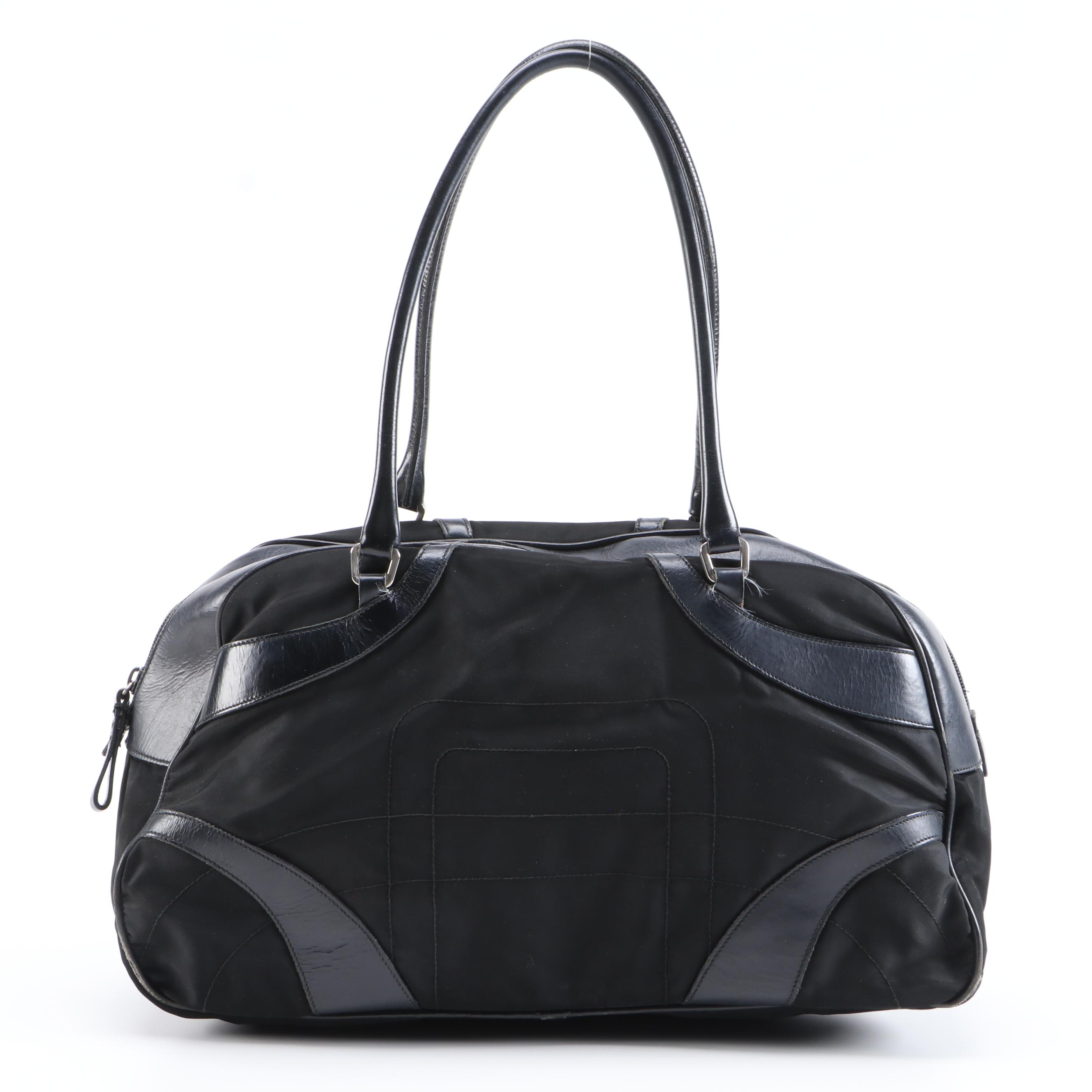 Prada Black Tessuto Nylon and Leather Bowler Bag