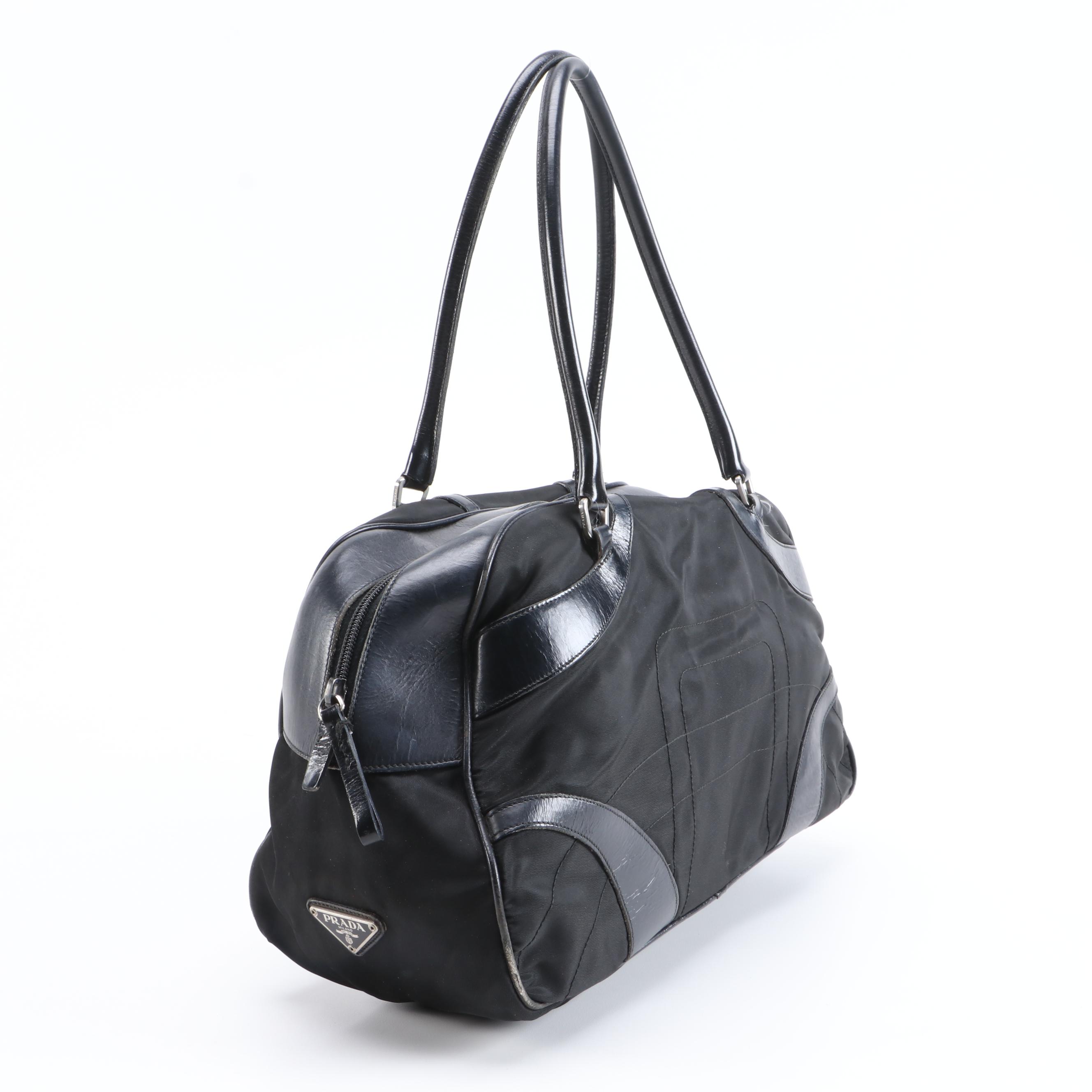 Prada Black Tessuto Nylon and Leather Bowler Bag