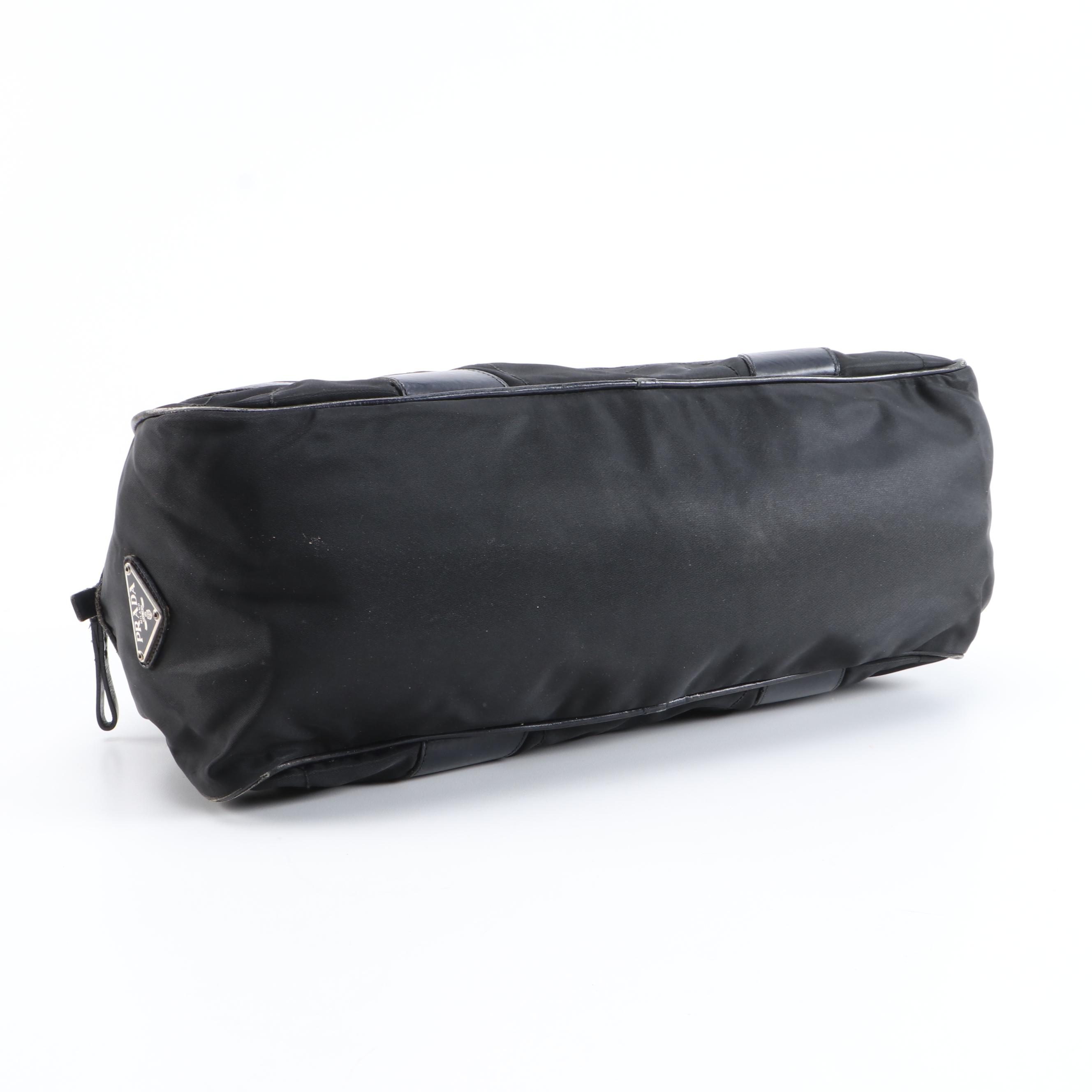 Prada Black Tessuto Nylon and Leather Bowler Bag