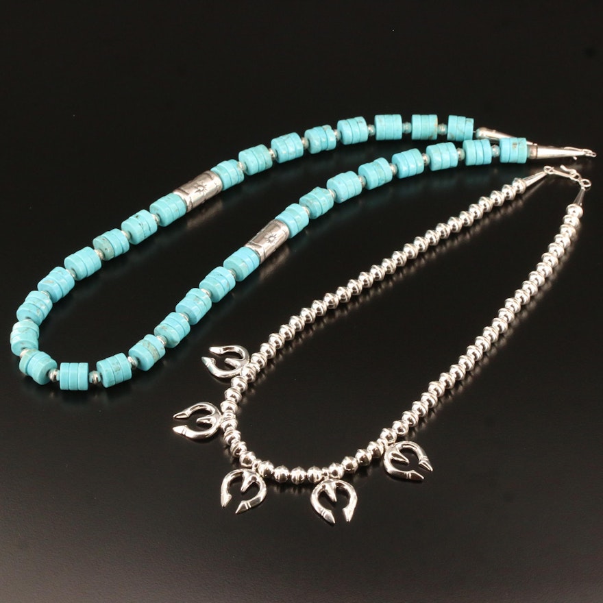 Southwestern Style Sterling Silver Magnesite Necklace with Naja Style Necklace
