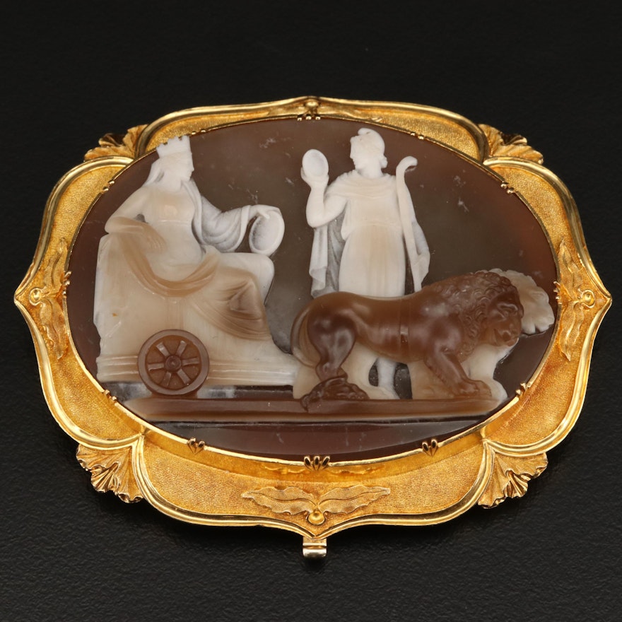18K Neoclassical Large Agate Cameo Finding