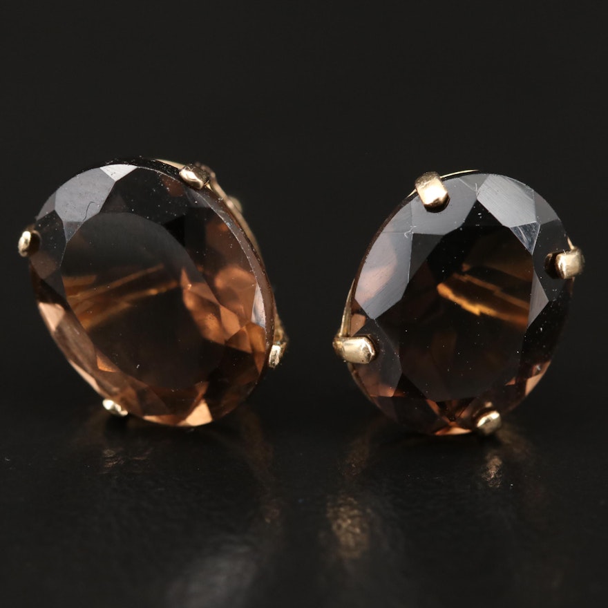 14K Smoky Quartz Stud Earrings