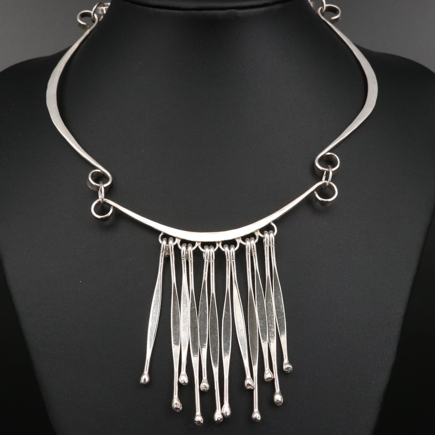 Sterling Silver Fringed Bib Necklace