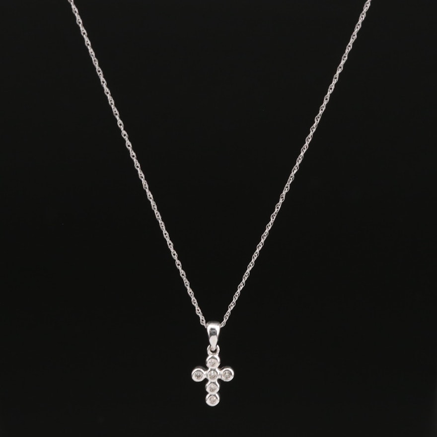 18K Diamond Cross Pendant on 14K Singapore Necklace