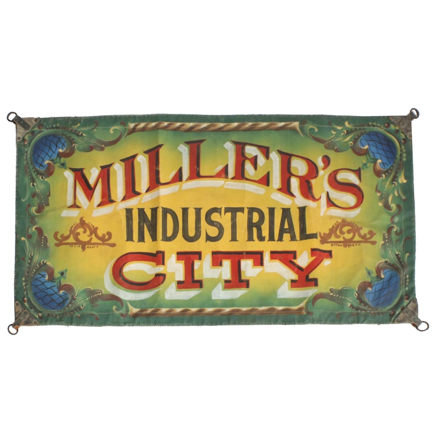 1917 "Miller's Industrial City" Hand-Painted 1st Act Traveling Sideshow Banner