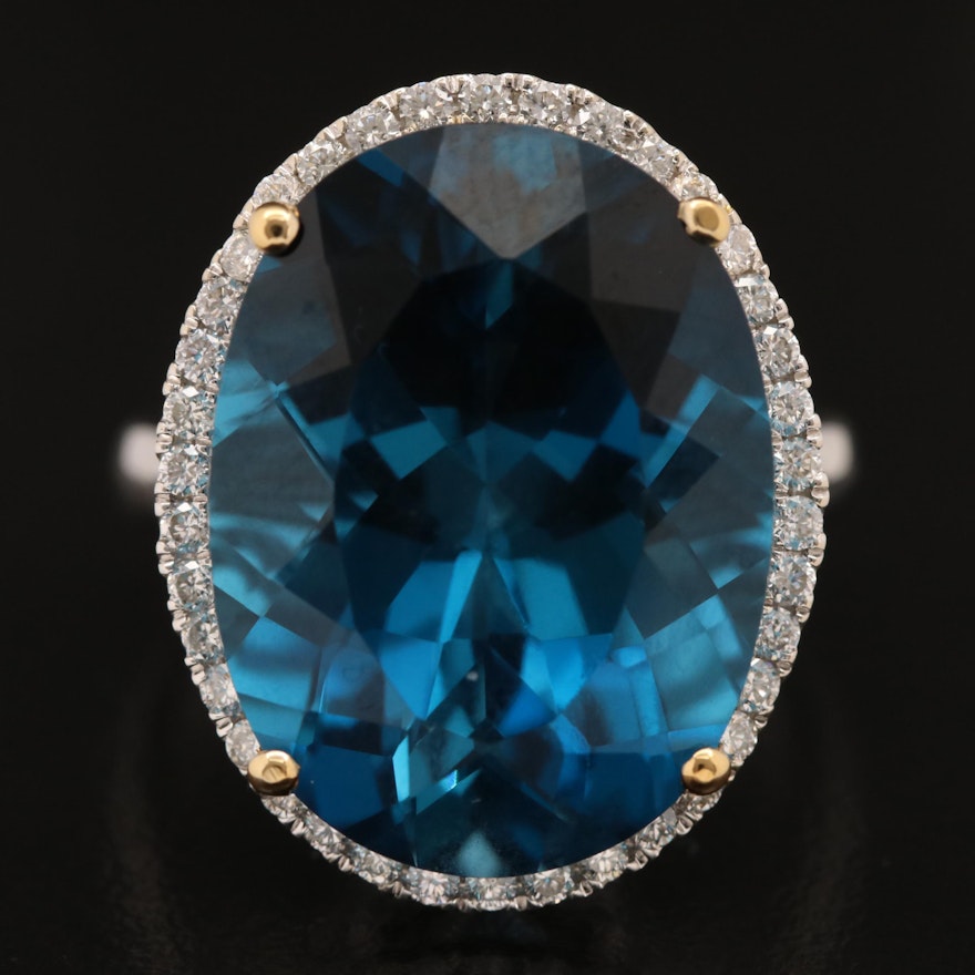 14K 23.35 CT London Blue Topaz and Diamond Ring