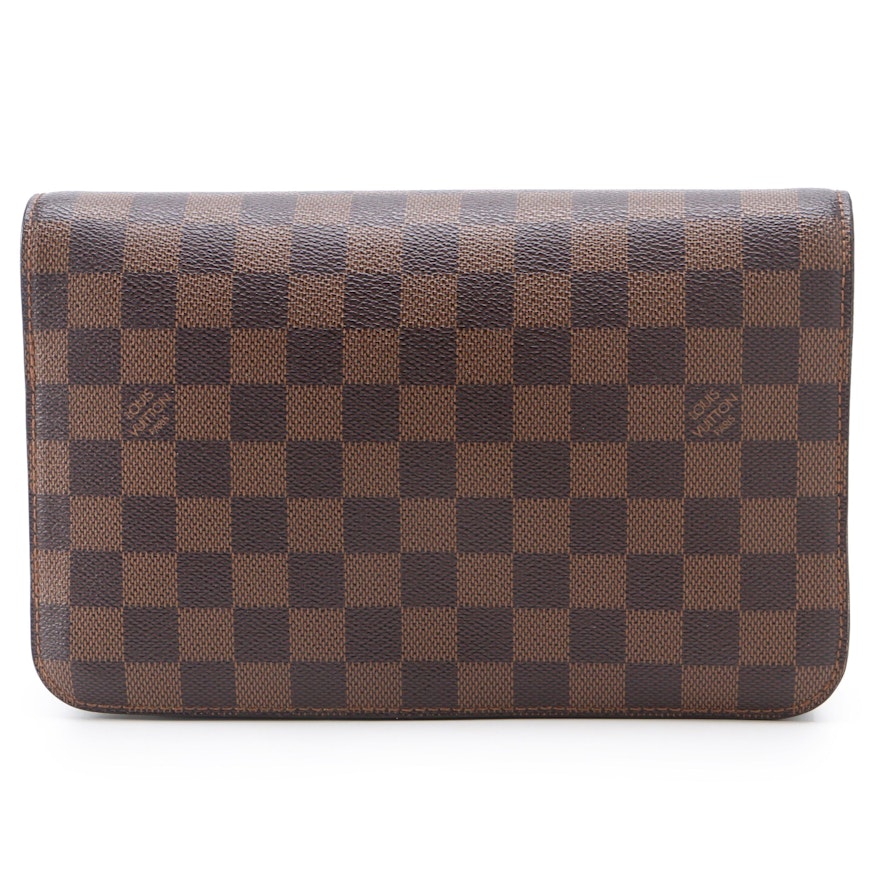 Louis Vuitton Pochette Saint Louis Zip Clutch in Damier Damier Ebene Canvas