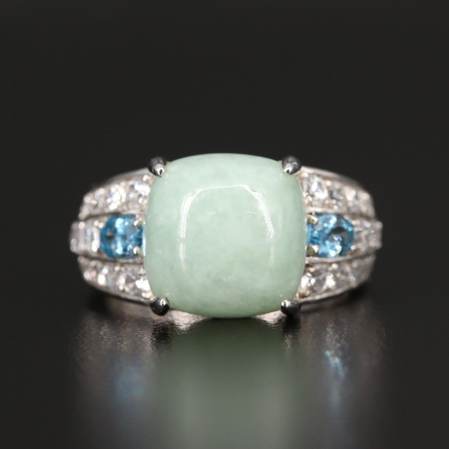 Sterling Silver Jadeite, Topaz and Zircon Ring