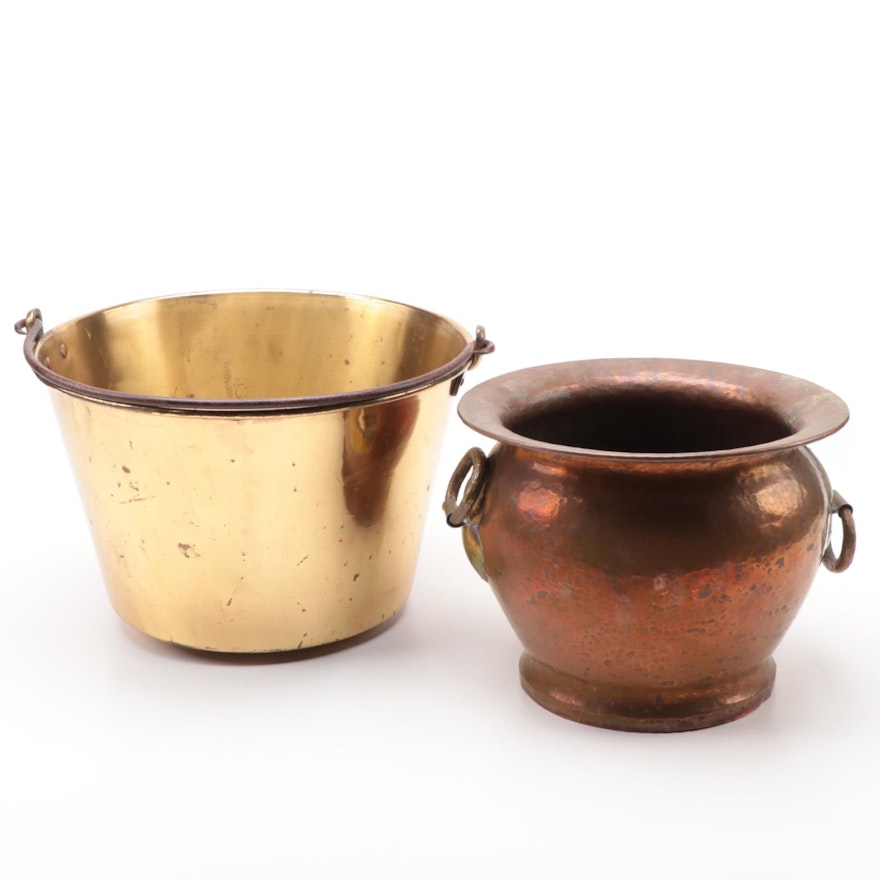 Waterbury Brass Co. Bucket and Turchin Co. Hammered Copper Planter