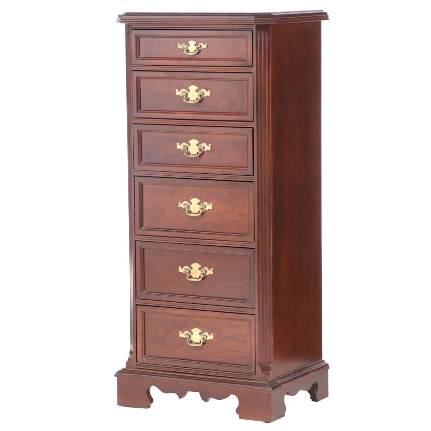 Bassett Furniture Chippendale Style Cherrywood Lingerie Chest, Late 20th Century