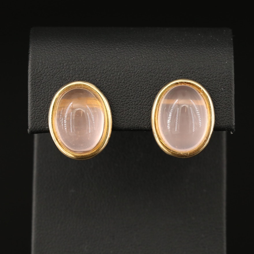14K Rose Quartz Oval Stud Earrings